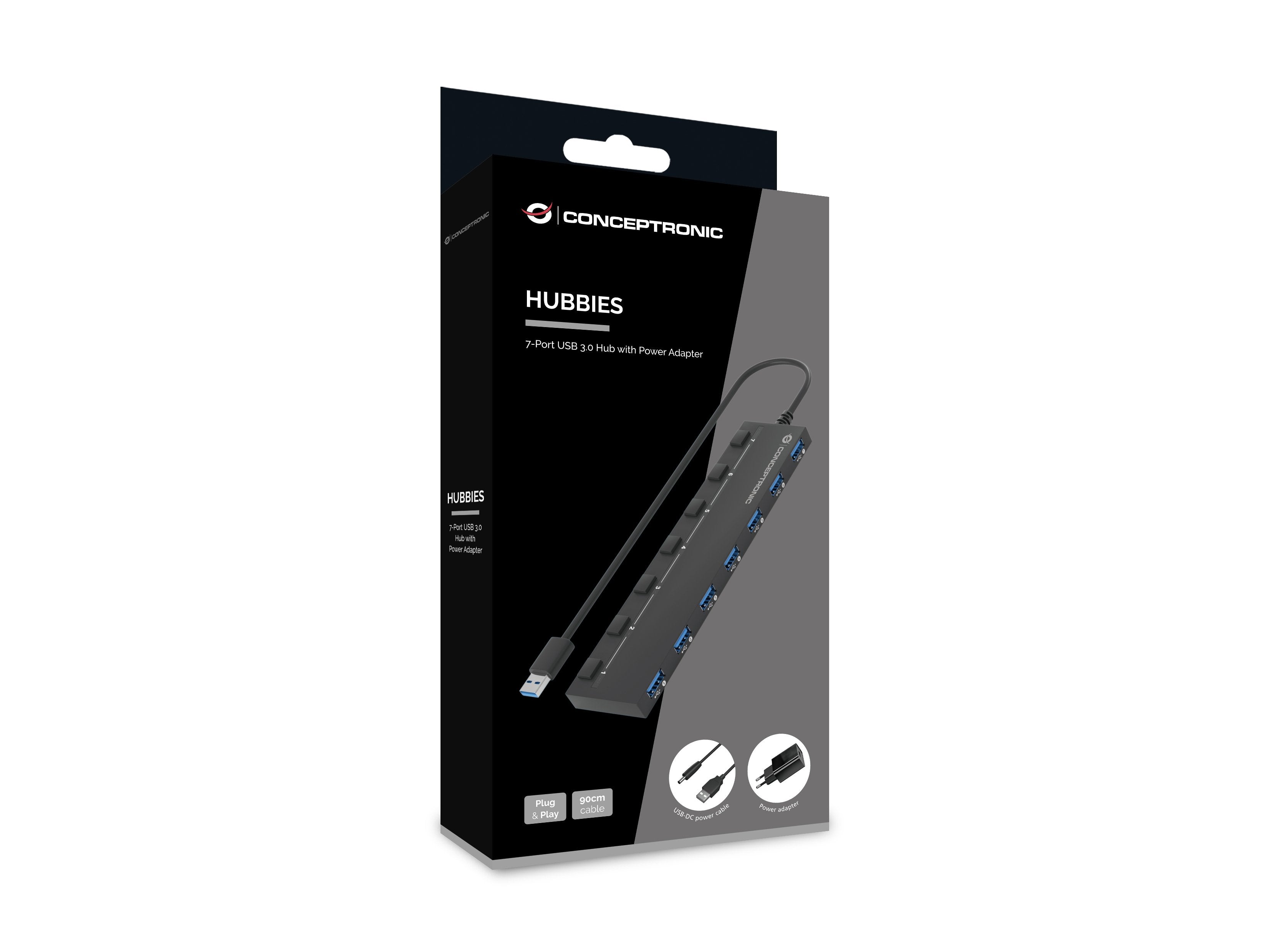 Conceptronic Hub Usb 7 Puertos 3.0 ->7x3.0 Con Fuente De Alimentación Sw