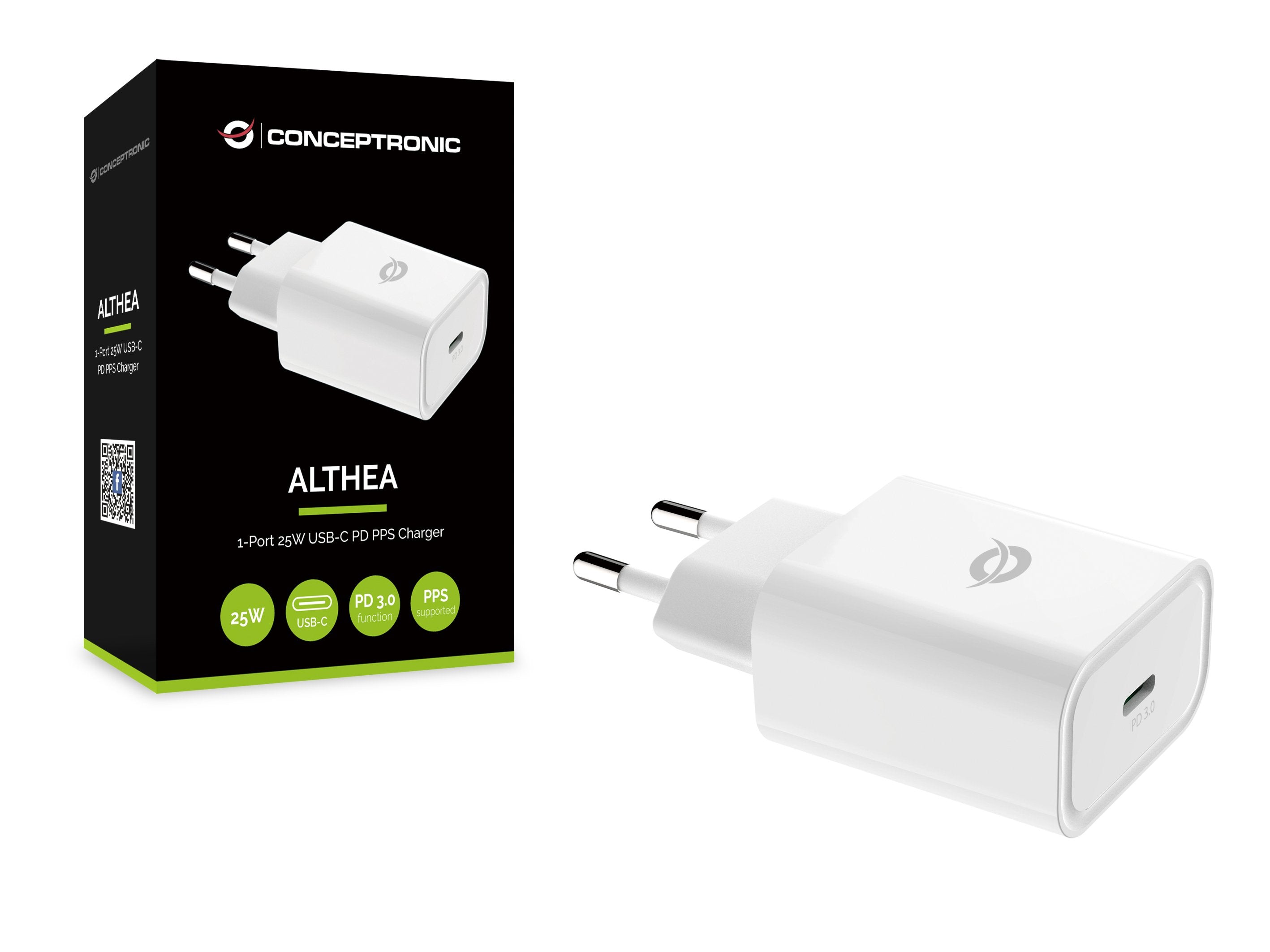 Cargador De Pared Quick Charge   Pd  1puerto Usb-C Conceptronic Althea 25w