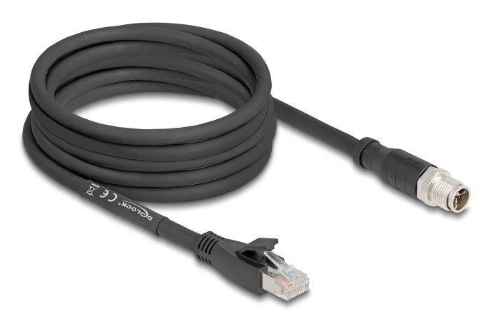 Delock M12 Cable X-Kodiert 8 Pin Stecker Zu Rj45 Stecker Cat.5e S Ftp Flexibel 5 M Schwarz