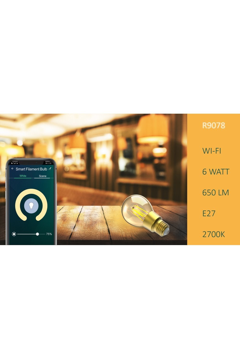 Woox R9078 Iluminación Inteligente Bombilla Inteligente Marrón, Oro Wi-Fi 6 W