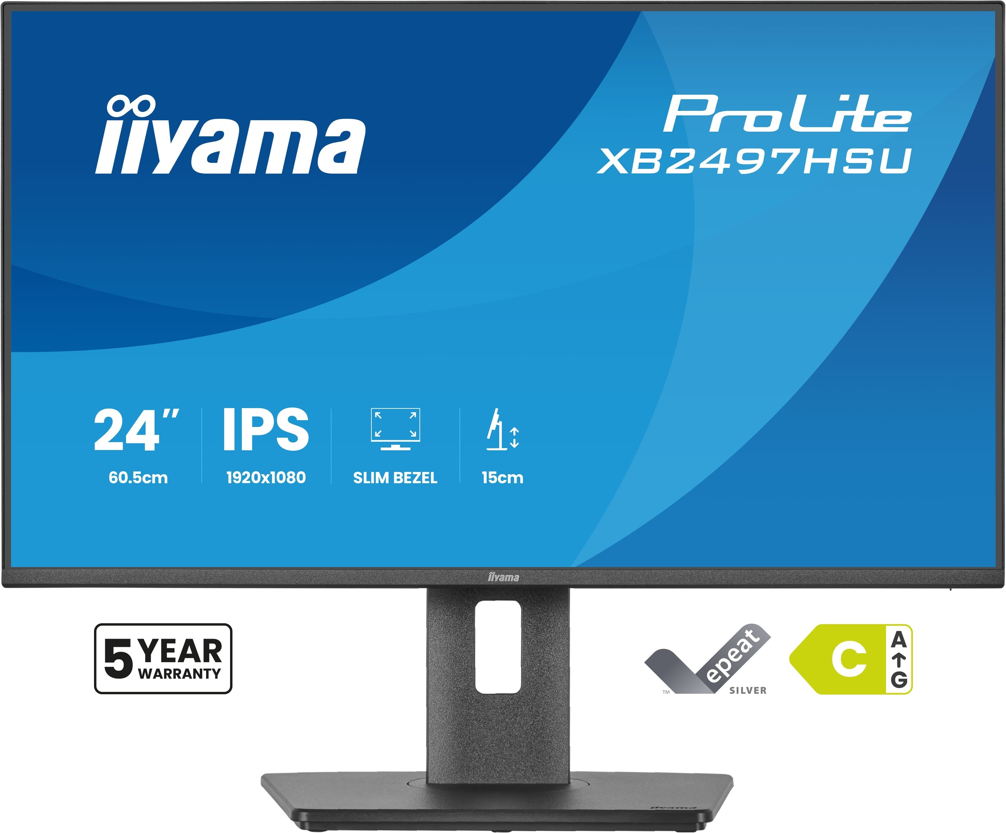 Iiyama Prolite Xb2497hsu-B1 (60.5 Cm (23.8 Zoll), Negro (Matt), Fullhd, Ips, Hdmi, Dp, Usb-Hub, Erg. Standfuss, 120hz Panel) Xb2497hsu-B1