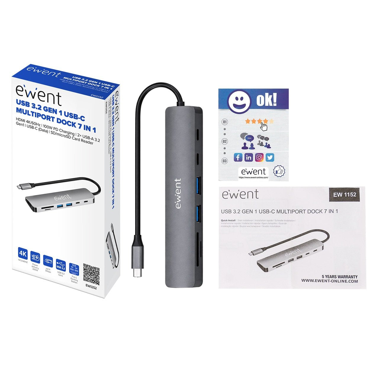 Docking Station Ewent Ew1152 Usb Tipo C 7 En 1