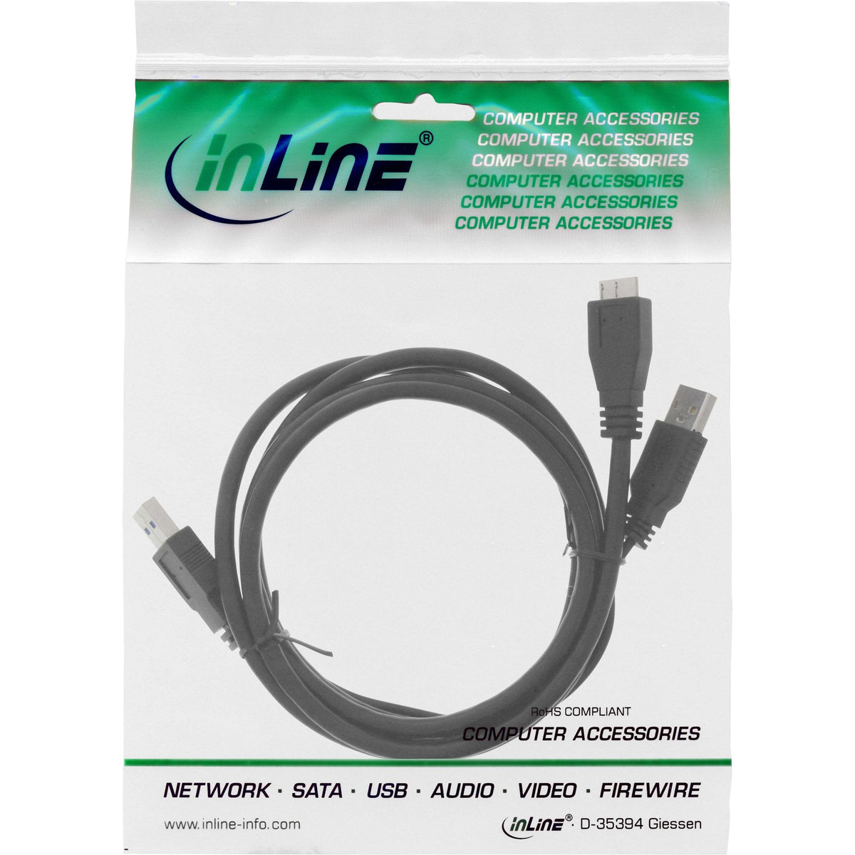 Inline Usb 3.0 Y-Cable 2x Tipo A Macho A Micro B Macho Negro 1,5 M