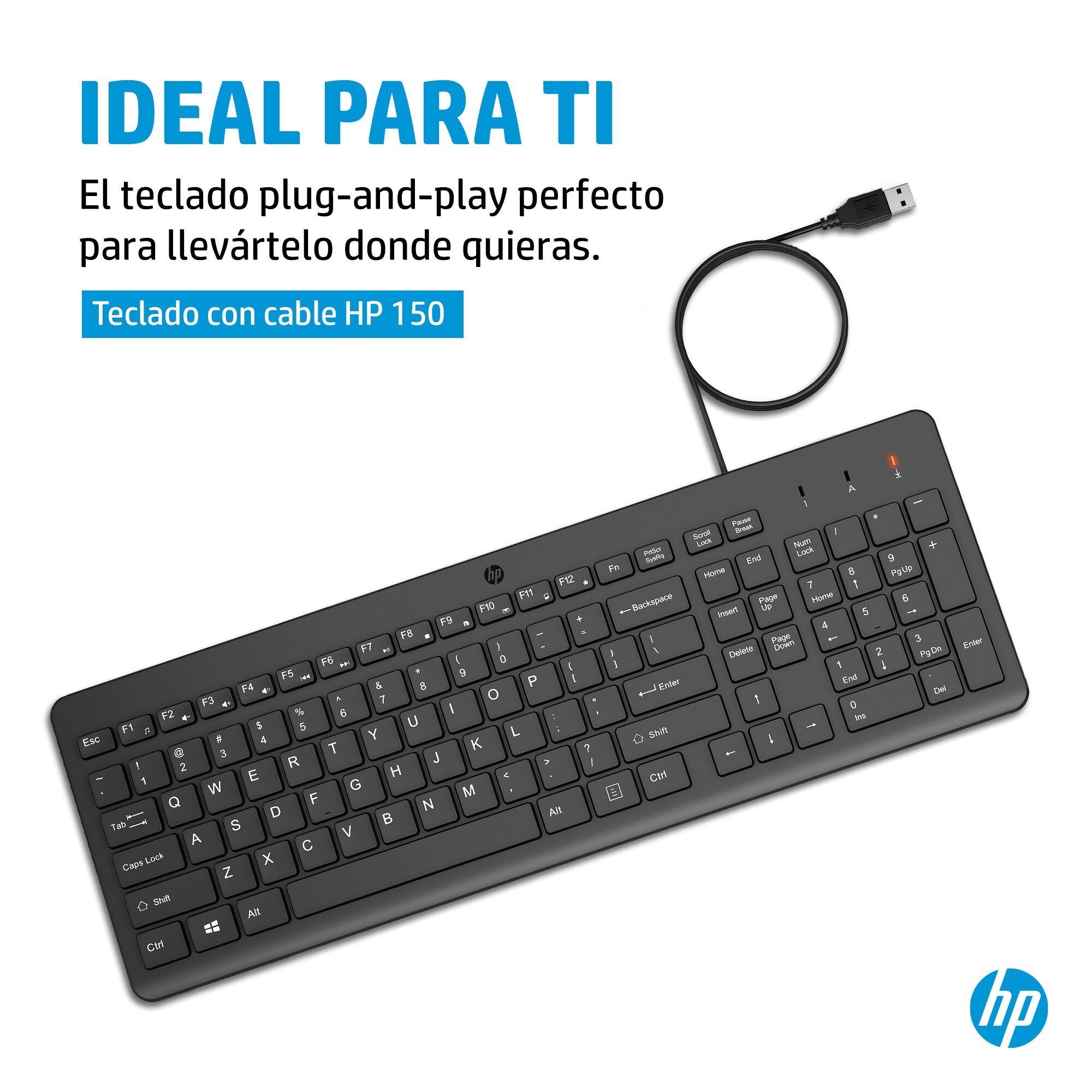 EAN 196548244140 - HP 150 USB-A Wired Keyboard teclado Universal Negro imagen 2
