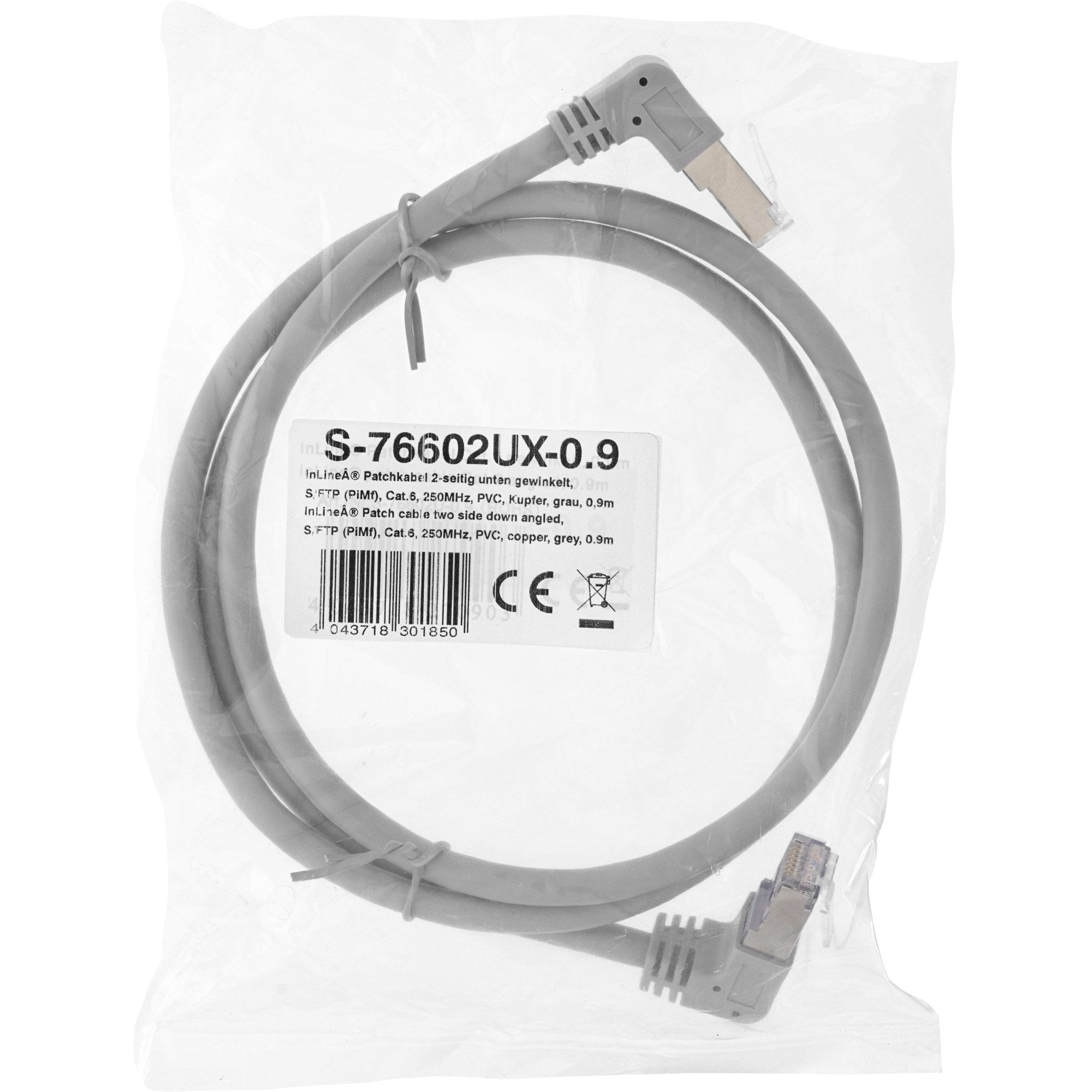 Inline® Cable De Red Two Side Down Angled, S/Ftp, Cat.6, 250mhz, Pvc, 0.90m