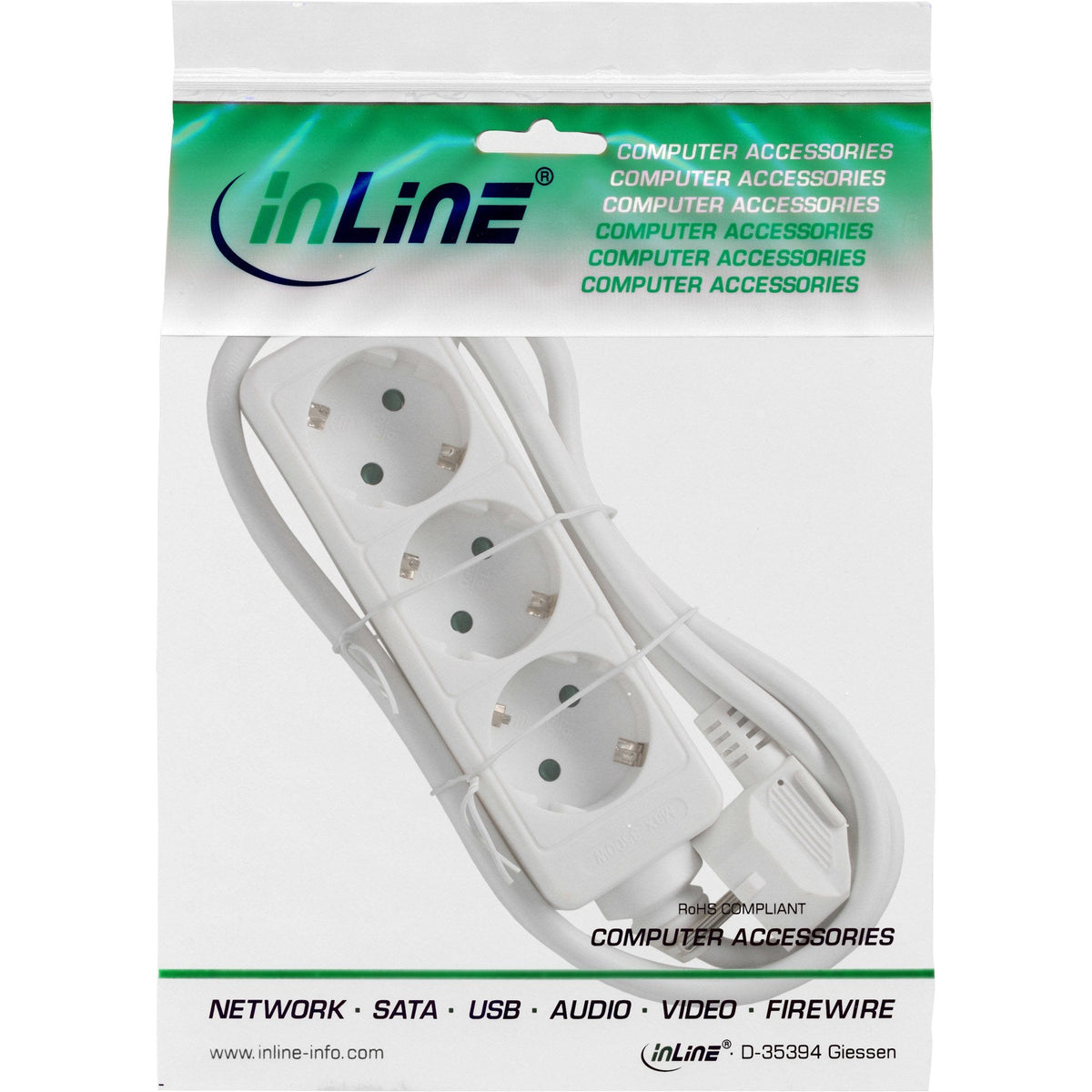 Inline Regleta 3 Tomas 3x Tipo F Con Seguridad Para Niños Blanco 1.5m