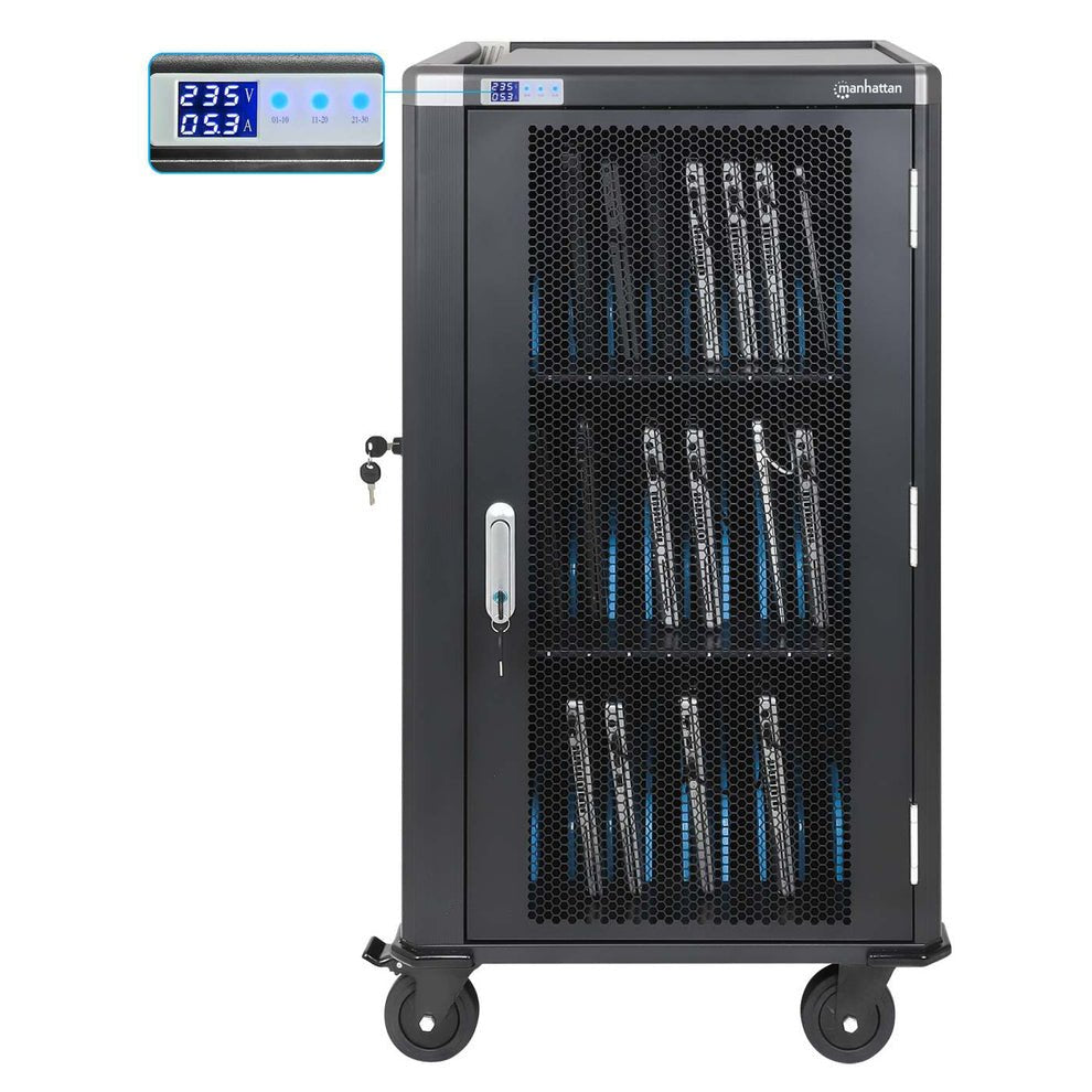 Manhattan Carro De Carga Para 30 Portátiles (Hasta 16"), Carga Mediante Adaptadores Ac (Eu) (Requiere Instalación De Cables De Alimentación De Los Dispositivos), Compatible Con Todos Los Portátiles, Ipad Y Macbook, Compartimentos 380×30×280