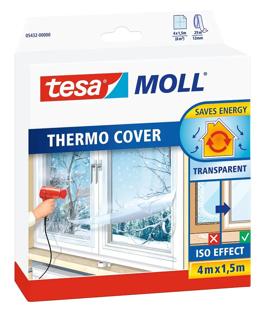 Película Aislante Para Ventanas Tesa Tesamoll Thermo Cover Aislamiento Transparente, 4 Metros X 1,5 Metros 05432-00000-01