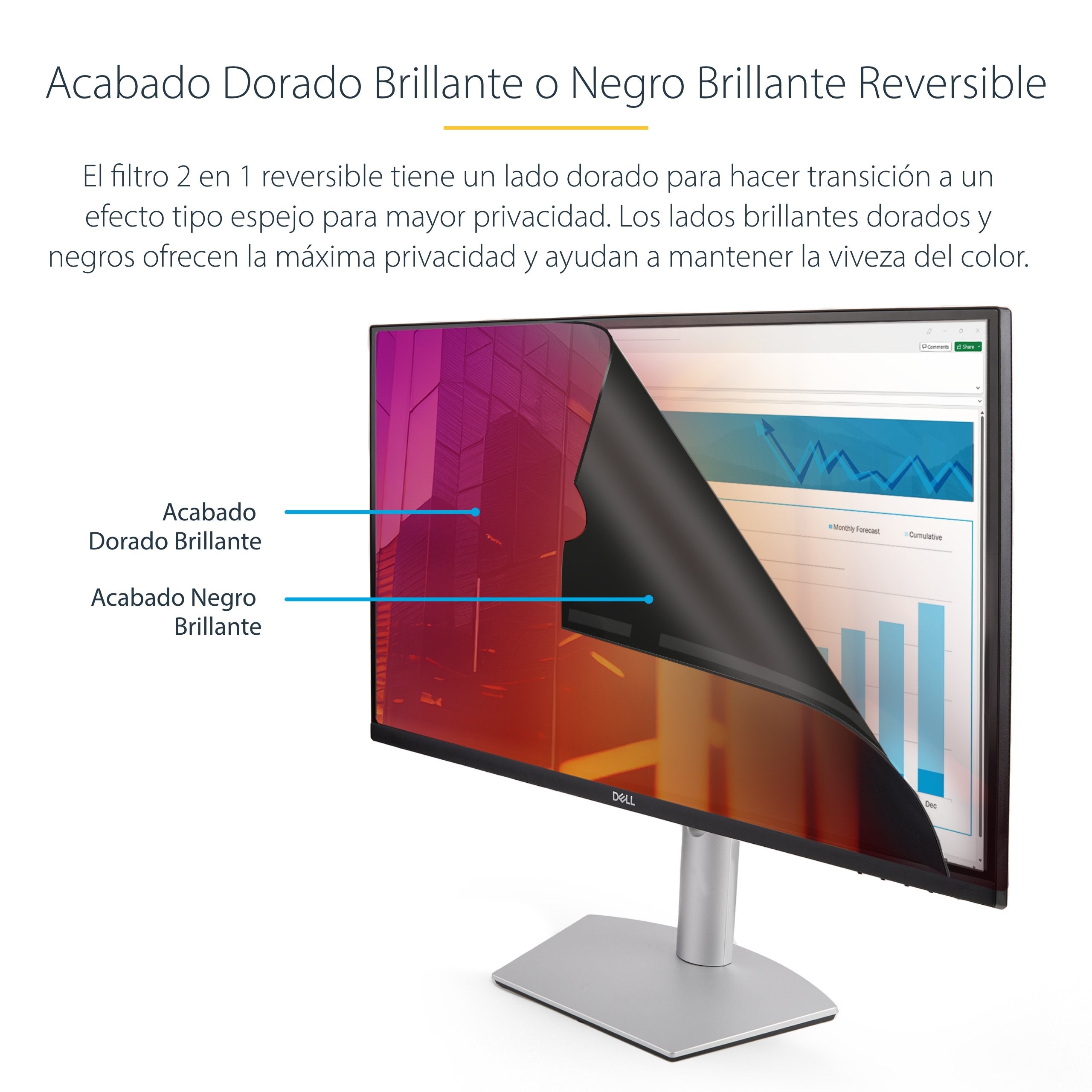 Startech.Com Filtro De Privacidad Dorado De 27in Para Monitor De 16:9 - Filtro Reversible - Filtro De Pantalla Brillante Removible Para Ordenador - Protector De Pantalla - +/- 30 Deg.
