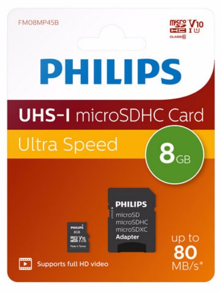 Philips Sd Micro Sdhc Card   8gb Card Class 10 Incl. Adapter