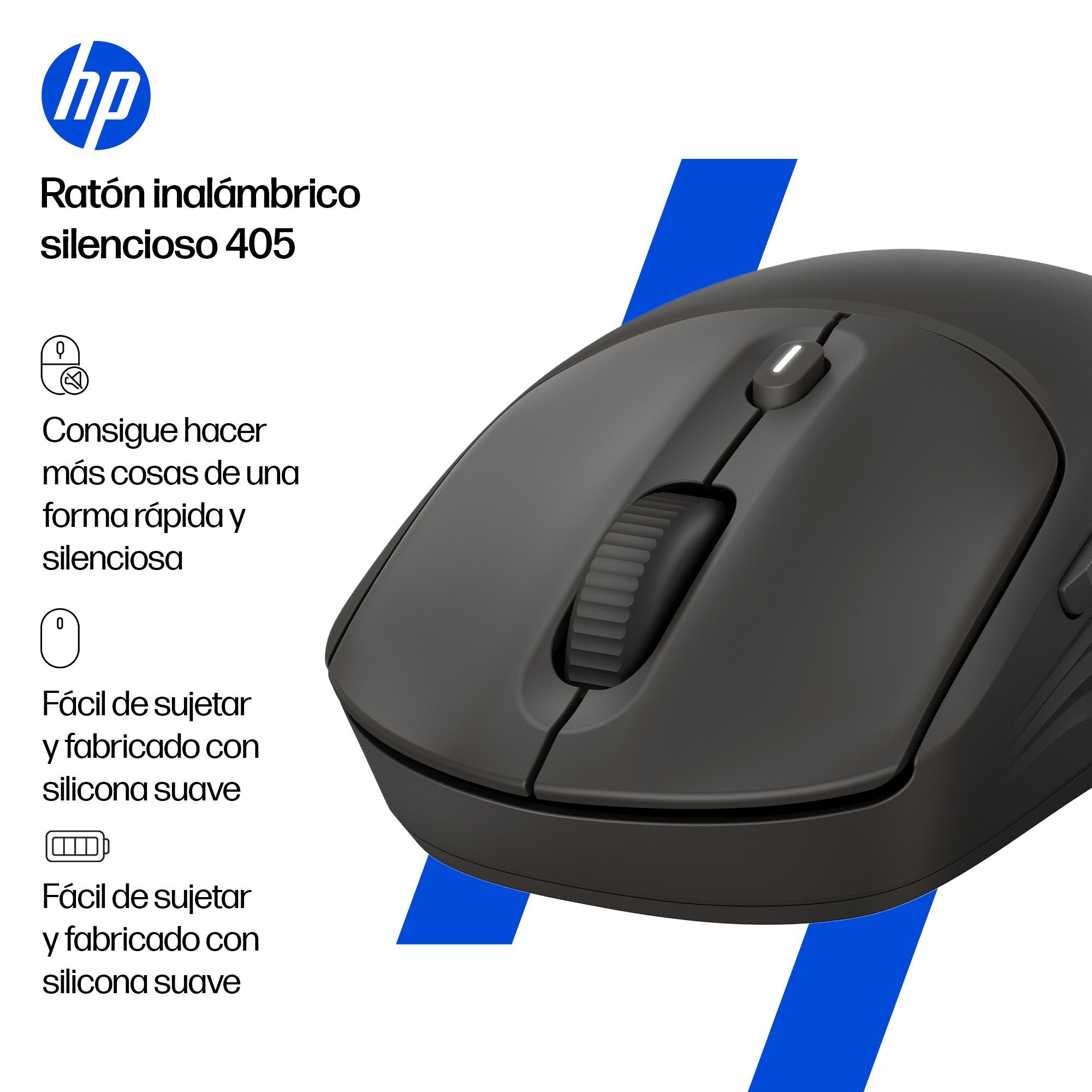 Hp 405 Quiet Raton Inalambrico Silencioso - Sensor Multi-Superficie 6000 Dpi - 5 Botones - 2.4ghz  Y Bluetooth - Color