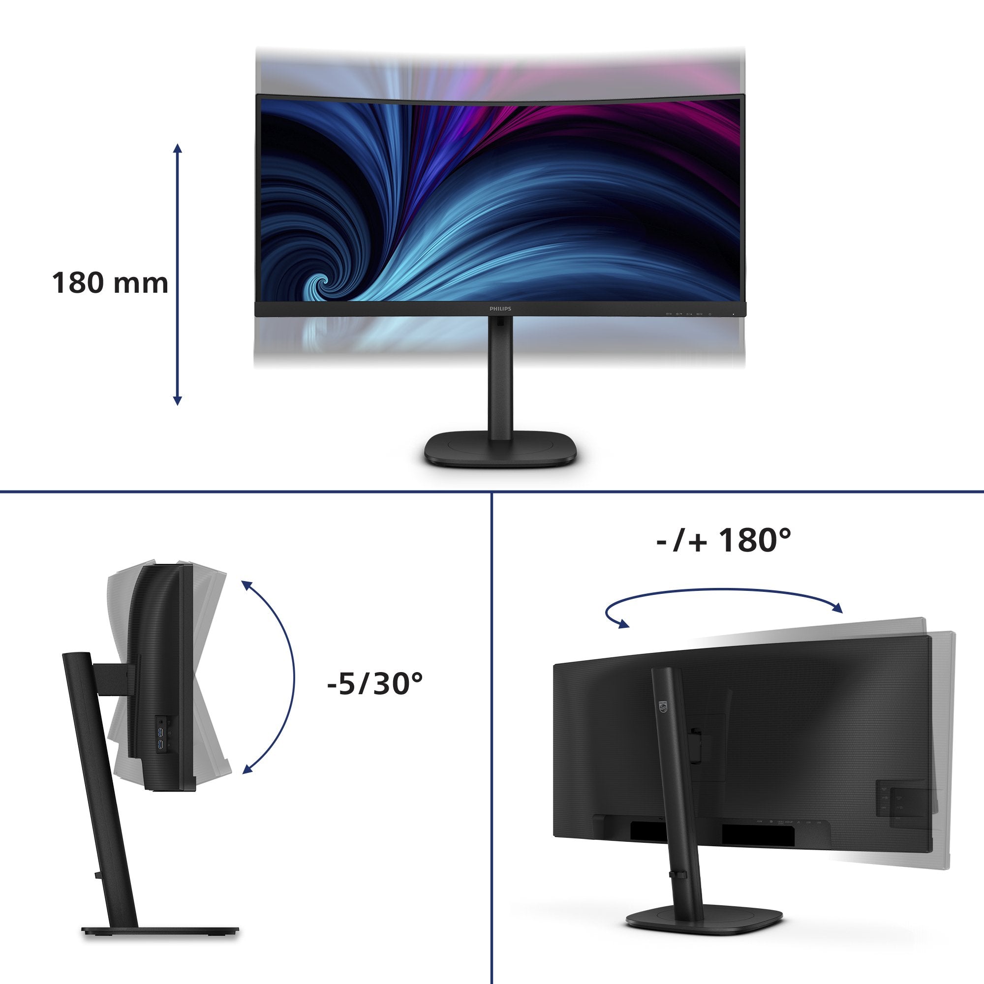 EAN 8721038002409 - Philips 3000 series 34B2U3600C/00 pantalla para PC 86,4 cm (34") 3440 x 1440 Pixeles Wide Quad HD LCD Neg imagen 5