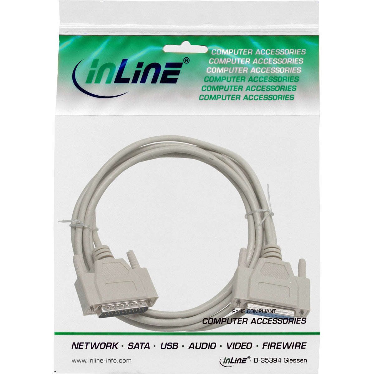 Cable Serie Inline Moldeado Db25 Macho A Hembra Gris 20m