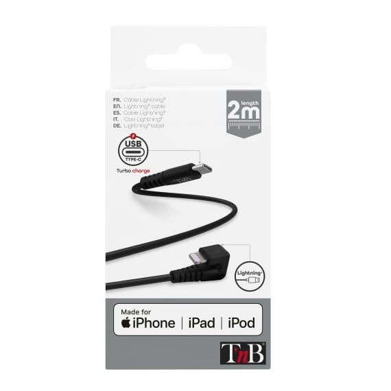 Câble T Nb Usb Type C - Lightning M/M 2m Coudé 180° (Negro)