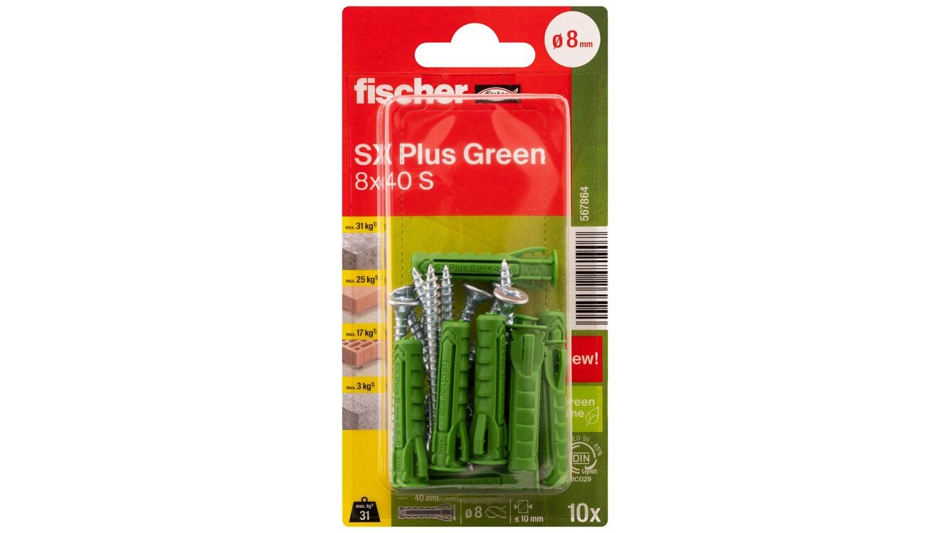 Fischer Sx Plus Green 8x40 S K 10, 567864, Pasador Verde