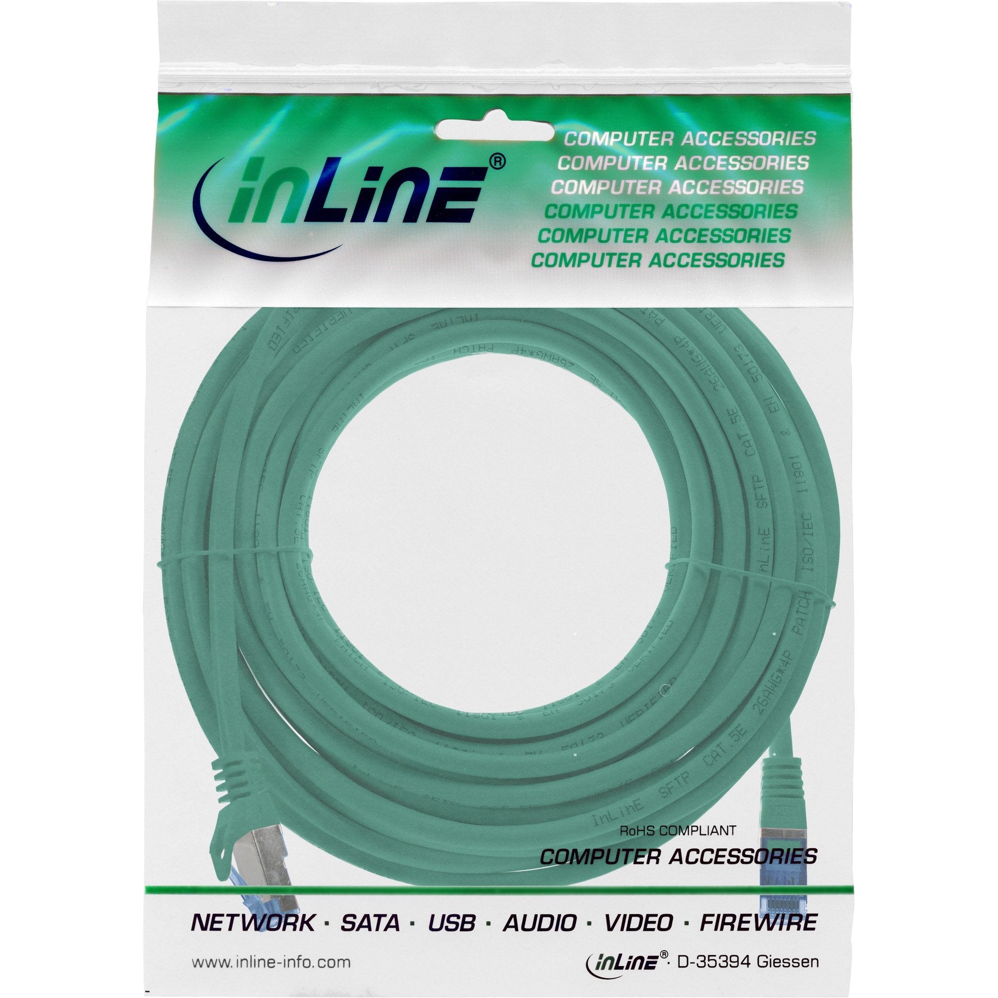 Inline® Patch Cable, Cat.6a, S/Ftp, Tpe (Lszh), Cca, Green, 5m
