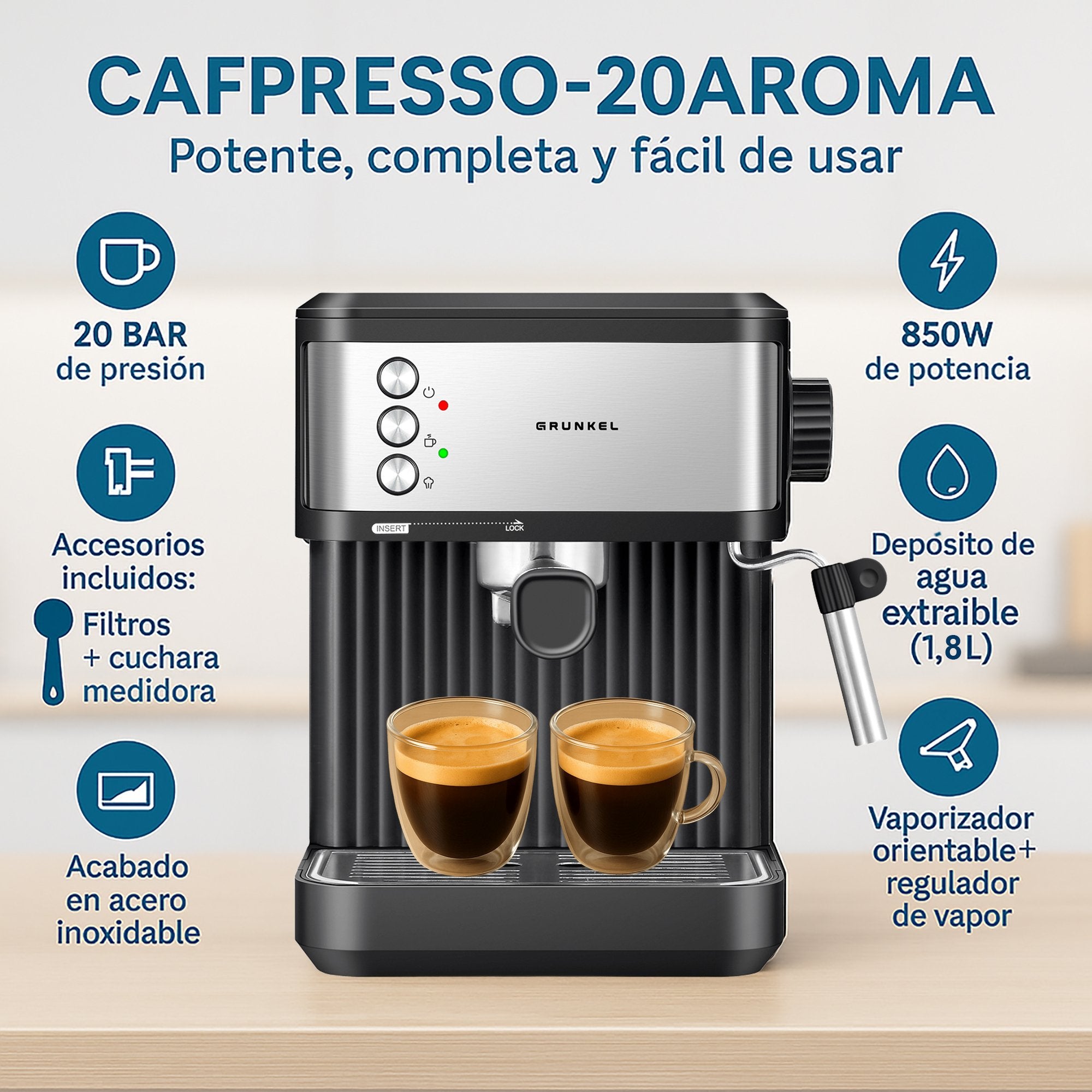 EAN 8426156018898 - Grunkel CAFPRESSO-20AROMA cafetera eléctrica Semi-automática Máquina espresso 1,8 L imagen 6
