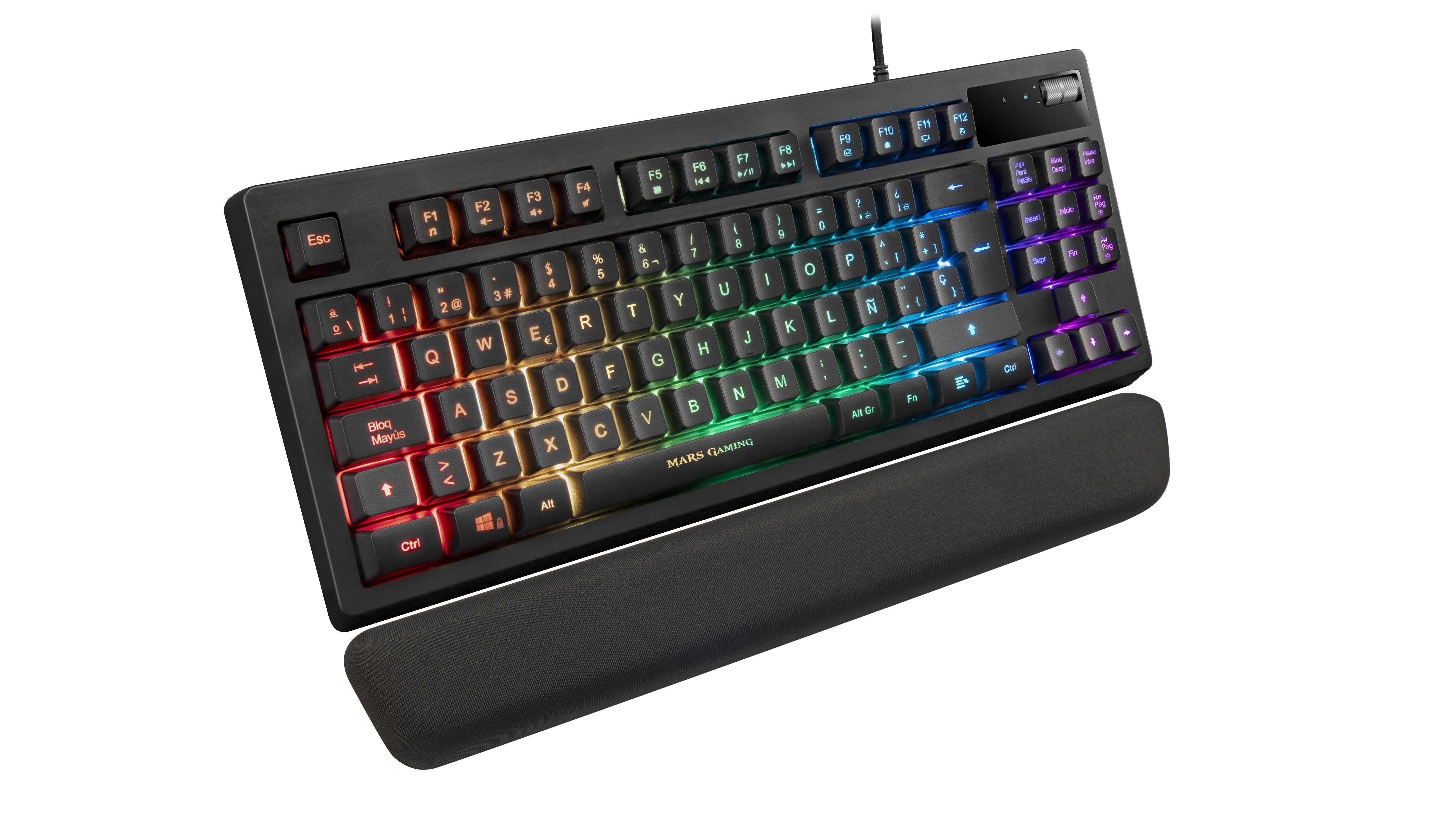 Teclado Español Mars Gaming Mkaxes Tkl H-Mech Iluminación Rgb 9 Efectos Reposamuñecas Gel Negro