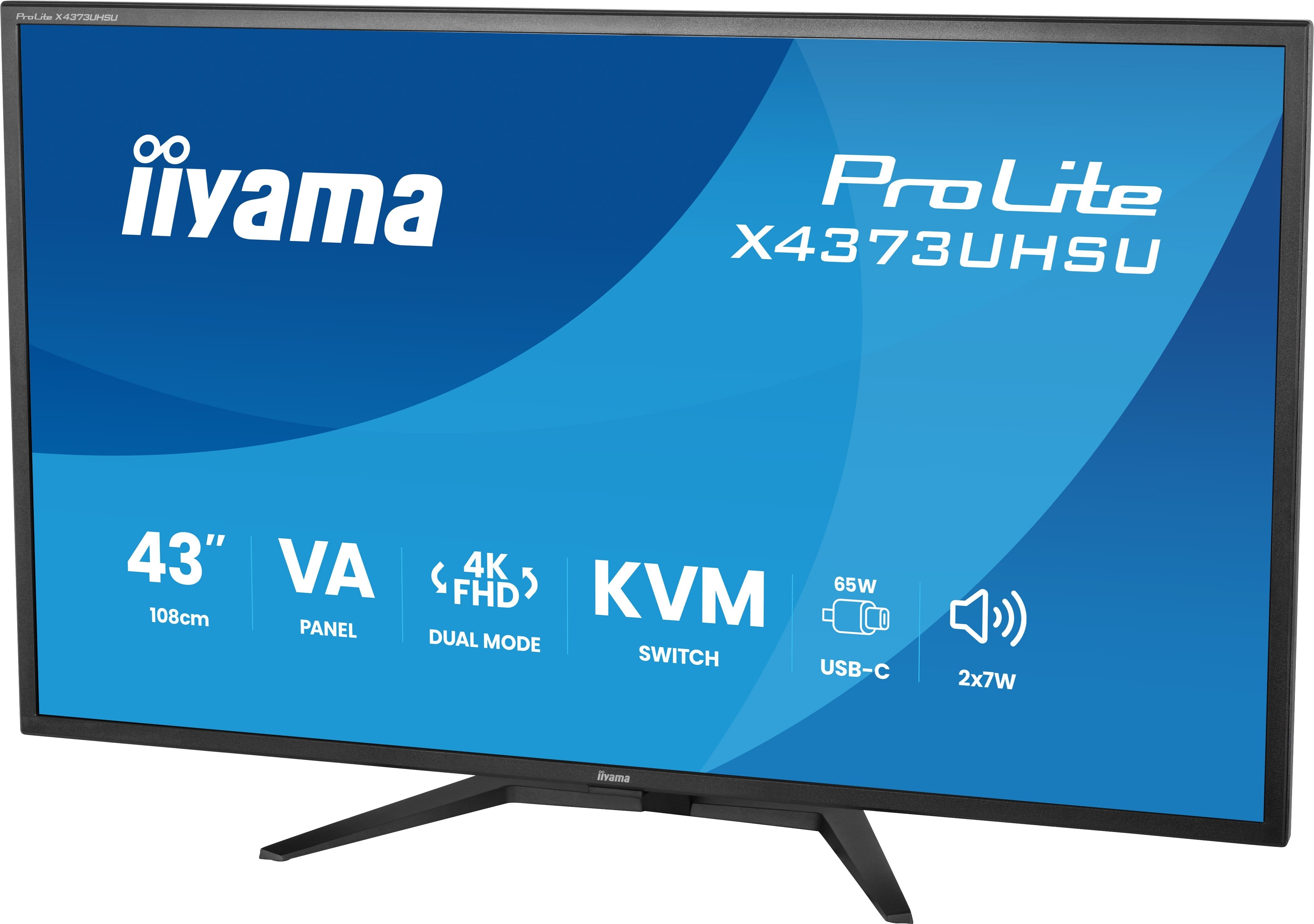 Iiyama Prolite X4373uhsu-B2 (108 Cm (42.5 Zoll), Negro (Matt), Ultrahd/4k, Va, Dual-Mode, Fb, Usb-Hub, Kvm) X4373uhsu-B2
