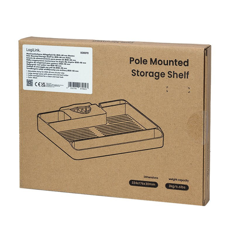 Pole Mounted Storage Shelf, For 30-48mm Poles, Negro
