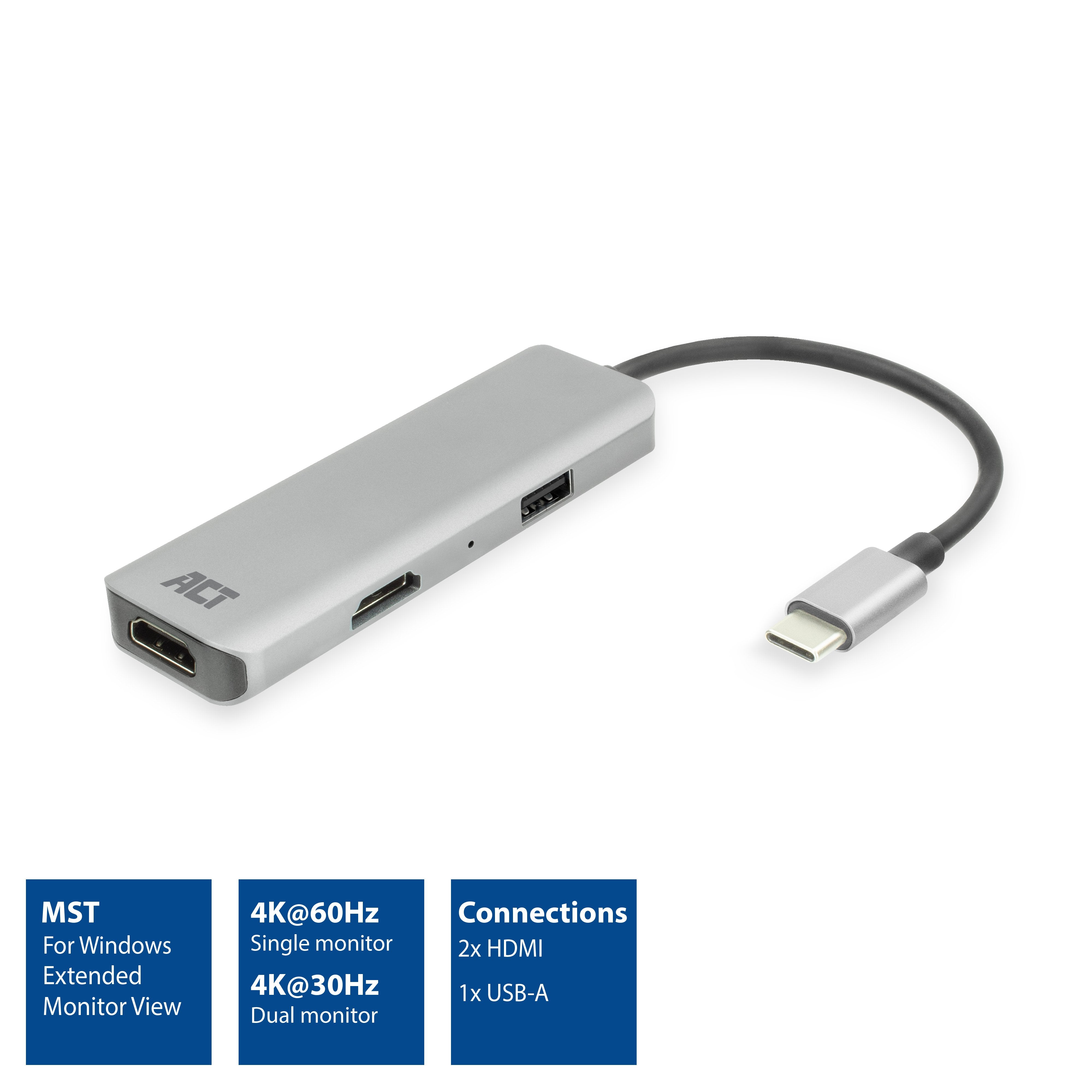 Adaptador Act Connectivity Usb C A 2 Hdmi 4k Usb A
