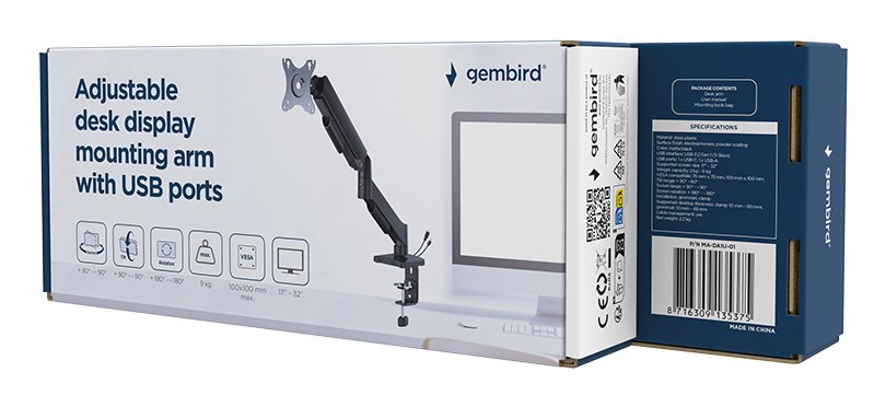 EAN 8716309135375 - Gembird MA-DA1U-01 soporte para monitor 81,3 cm (32") Escritorio Negro imagen 6
