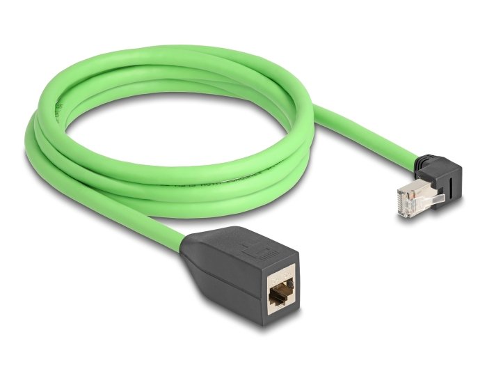 Delock 80887 Cable De Extensión De Red Rj45 Cat.6a Macho Acodado Hacia Abajo A Hembra Sf/Utp Adecuado Para Cadenas De Arrastre Pur (Tpu) 2 M Verde