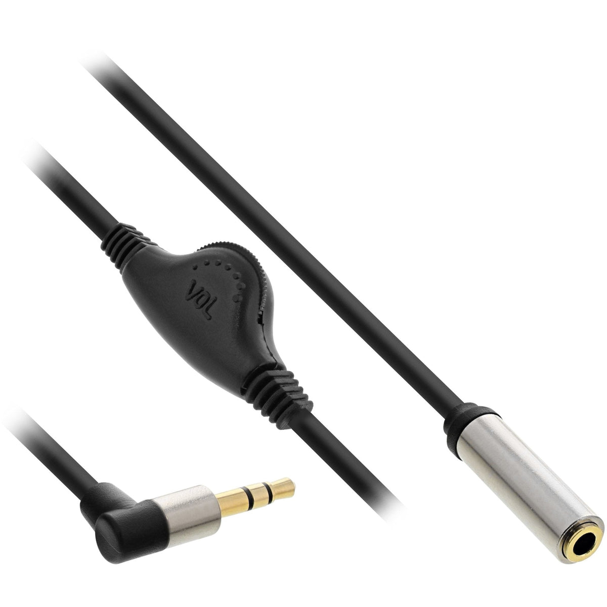 Cable De Audio Delgado Inline De 3,5 Mm De M En Ángulo A F, Con Control De Volumen De 0,25 M
