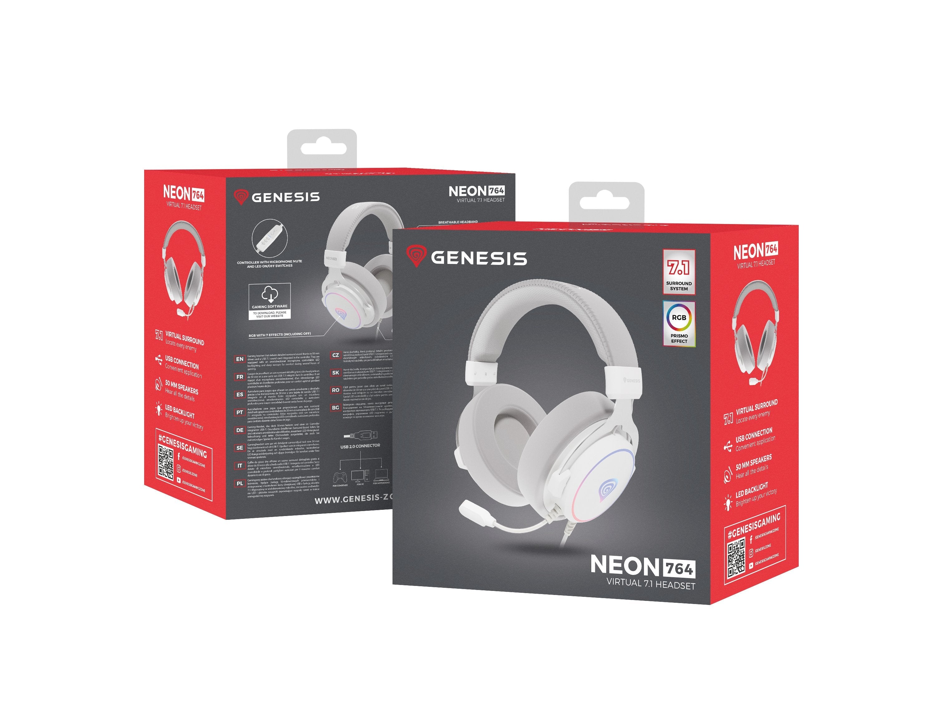 Auriculares Genesis Neon 764  Alámbrico Diadema Juego Usb Tipo A Blanco