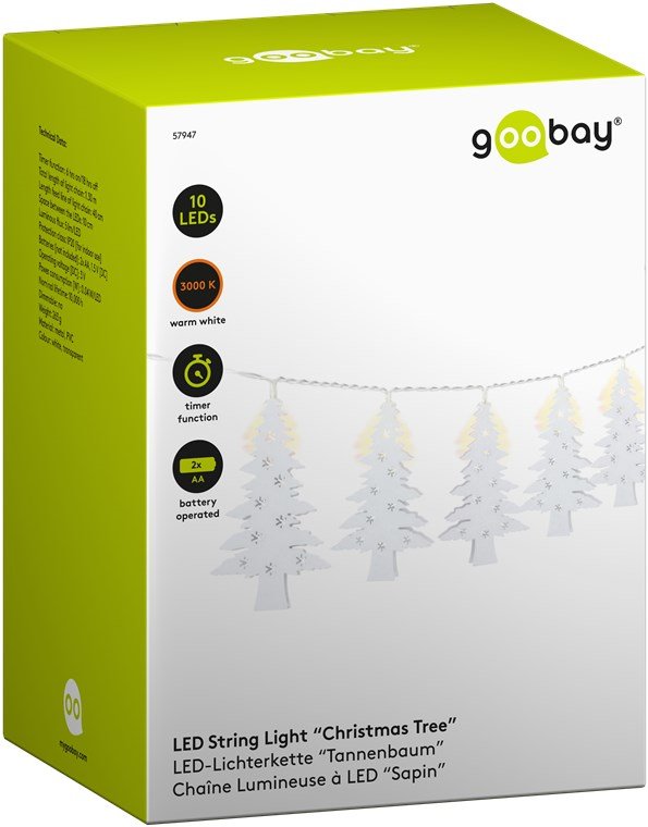 Guirnalda De Luces "Árbol De Navidad" Con 10 Led
Con Función De Temporizador, Blanco Cálido (3000 K), Funcionamiento Con Pilas