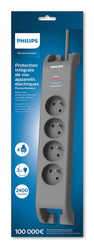 Philips Multiplug Sp 4-Socket 2m Grey