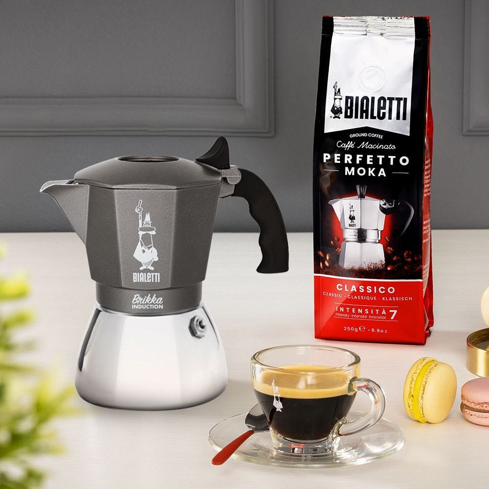 Bialetti Brikka Induction Cafetera Italiana Negro, Acero Inoxidable 4 Tazas