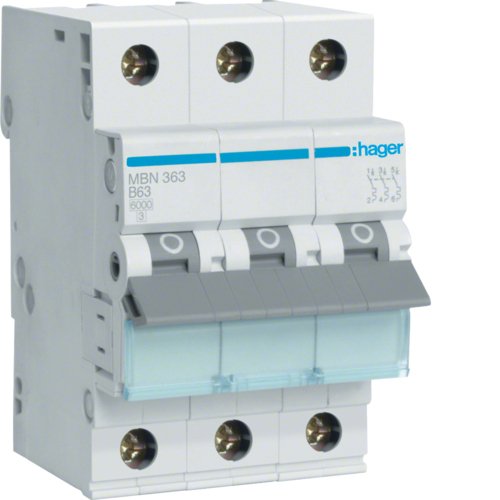 Hager Leitungsschutzschalter Mbn363 3polig 6ka B-63a 3m