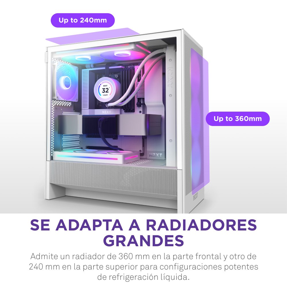 Caja Pc Nzxt H5 Flow Rgb 2024  Vidrio Templado Cc-H52fw-R1 Blanca