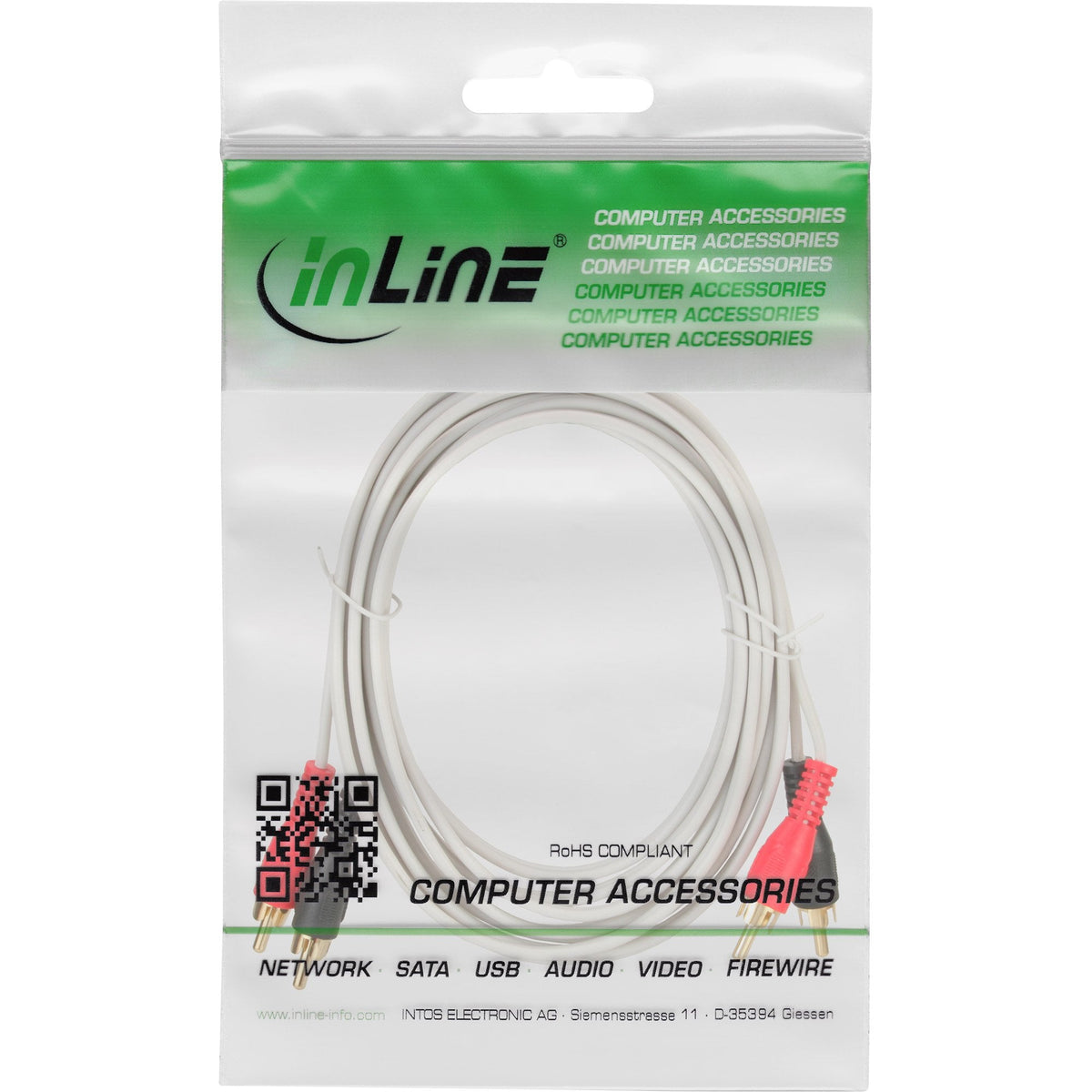 Cable De Audio Inline 2x Rca Macho A Macho Blanco/Dorado 5m