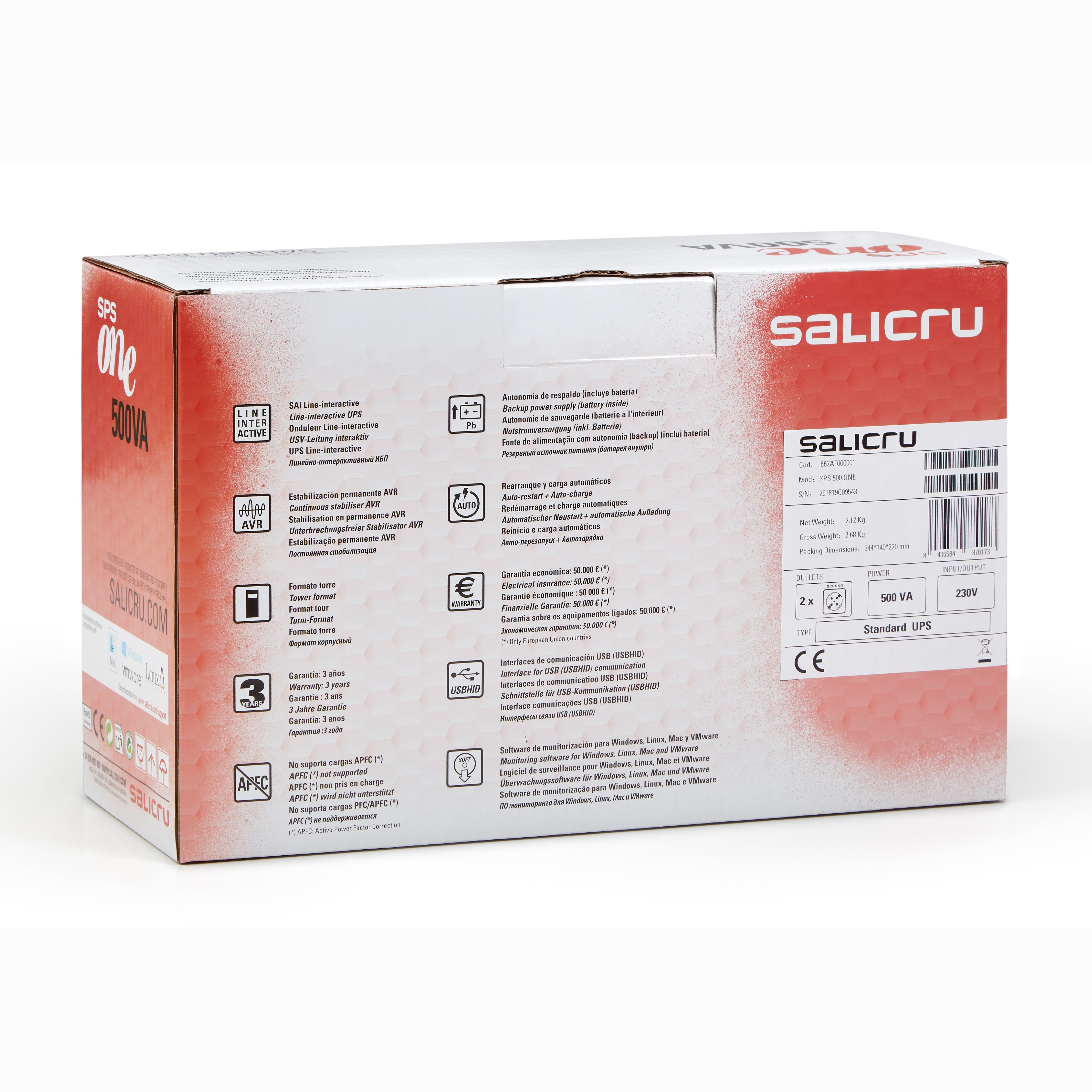 EAN 8436584870173 - Salicru 662AF000001 sistema de alimentación ininterrumpida (UPS) Línea interactiva 0,5 kVA 240 W 2 salida imagen 5