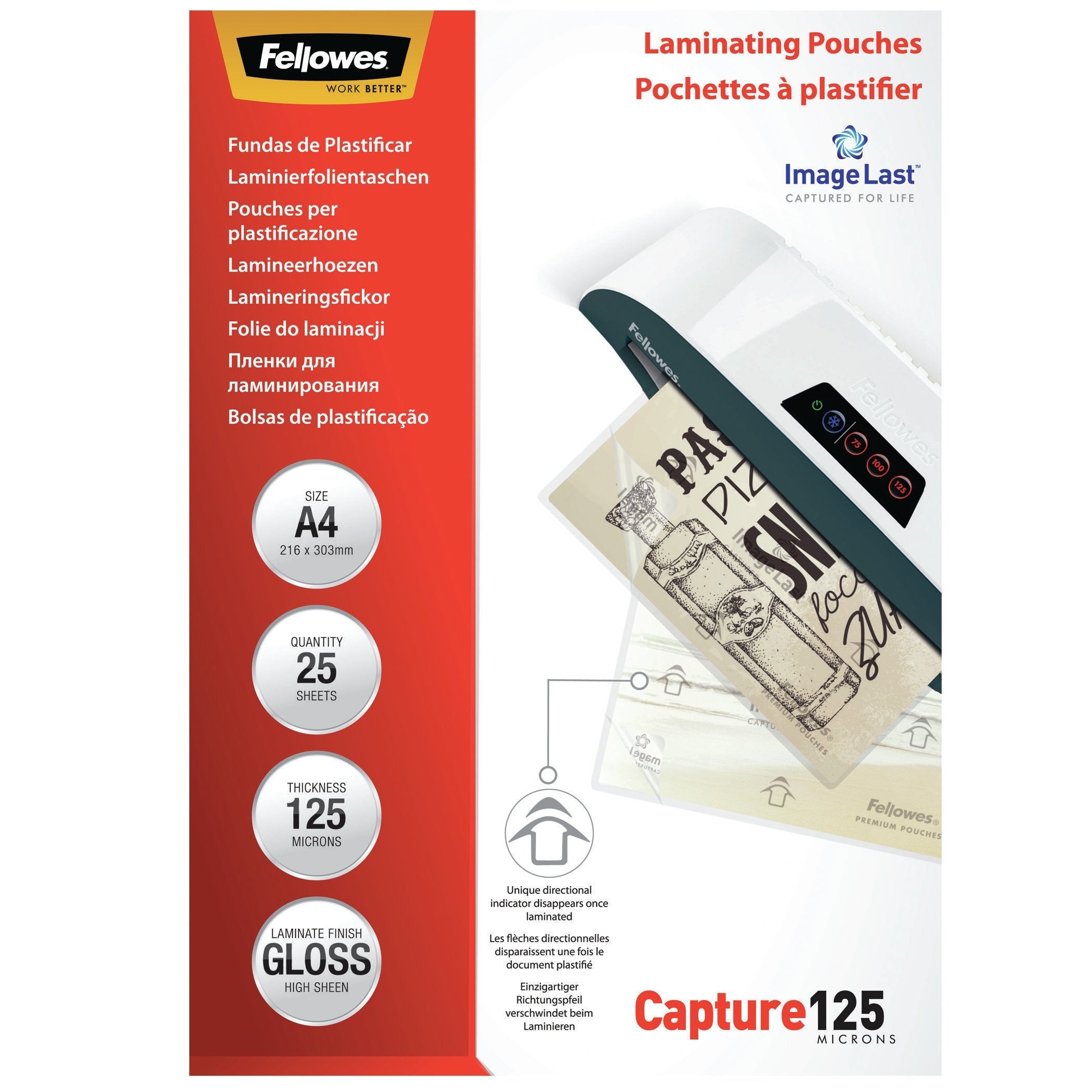 Fundas De Plastificar Fellowes 5396301 Acabado En Brillo  A4 125 Micras Pack 25 Universal