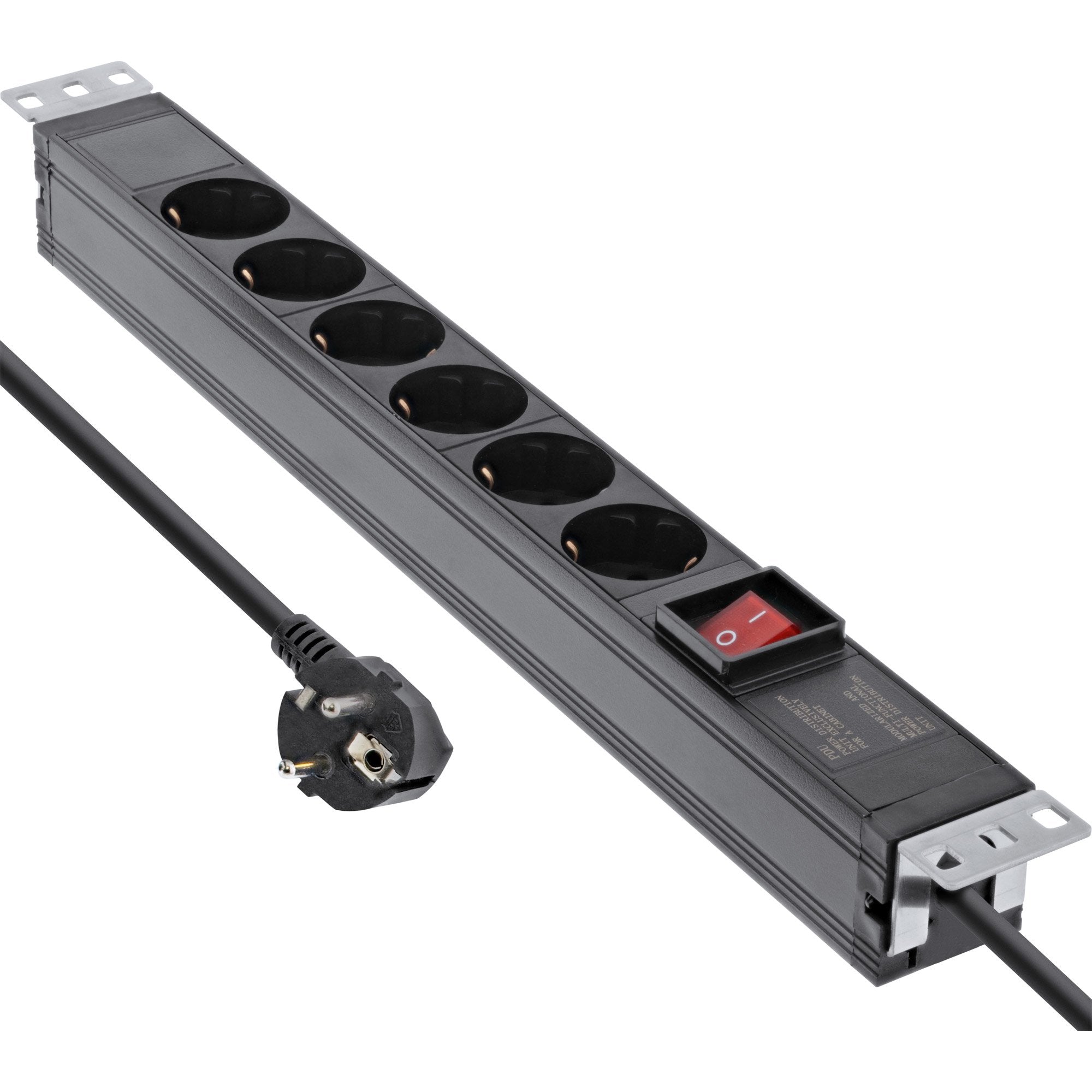 Regleta Inline De 19", Contacto De Protección De 6 Contactos, Con Interruptor, 2 M, Negro
