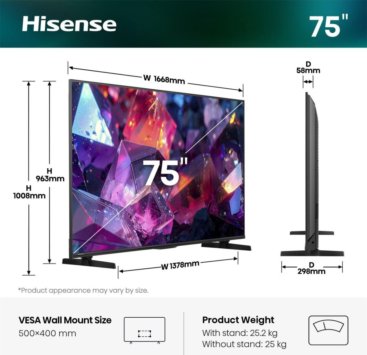 EAN 6942351433165 - Hisense 75E7S PRO 190,5 cm (75") 4K Ultra HD Smart TV Wifi Negro imagen 2