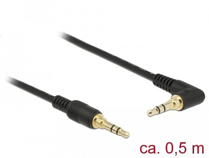 Delock Klinkencable 3,5 Mm 3 Pin Stecker > Stecker Gewinkelt 0,5 M Schwarz