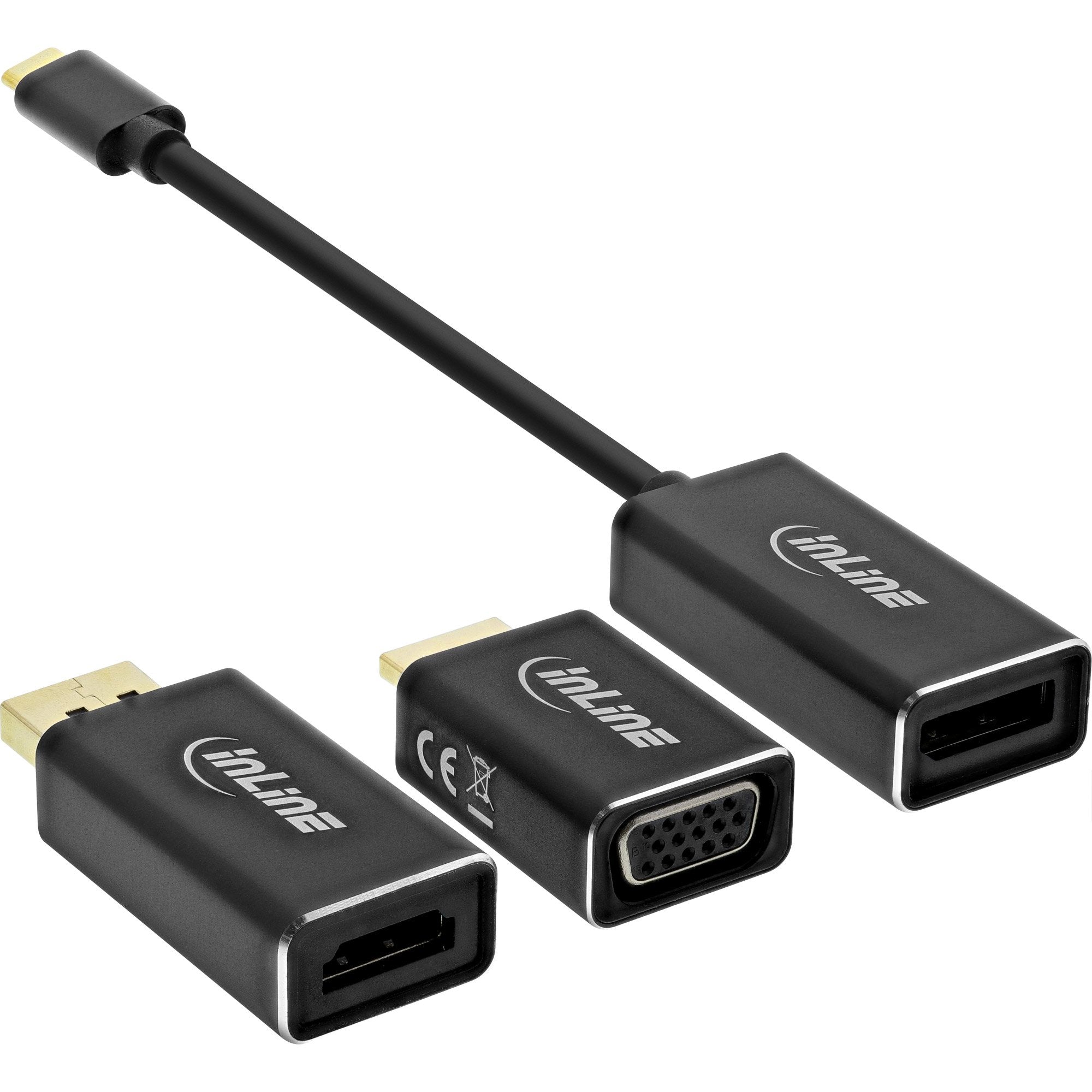 Inline Usb Display Converter Set 6 En 1, Usb Tipo C Macho A Displayport Hembra, Hdmi, Vga (Modo Alternativo Dp), 4k2k, Negro, 0,2 M