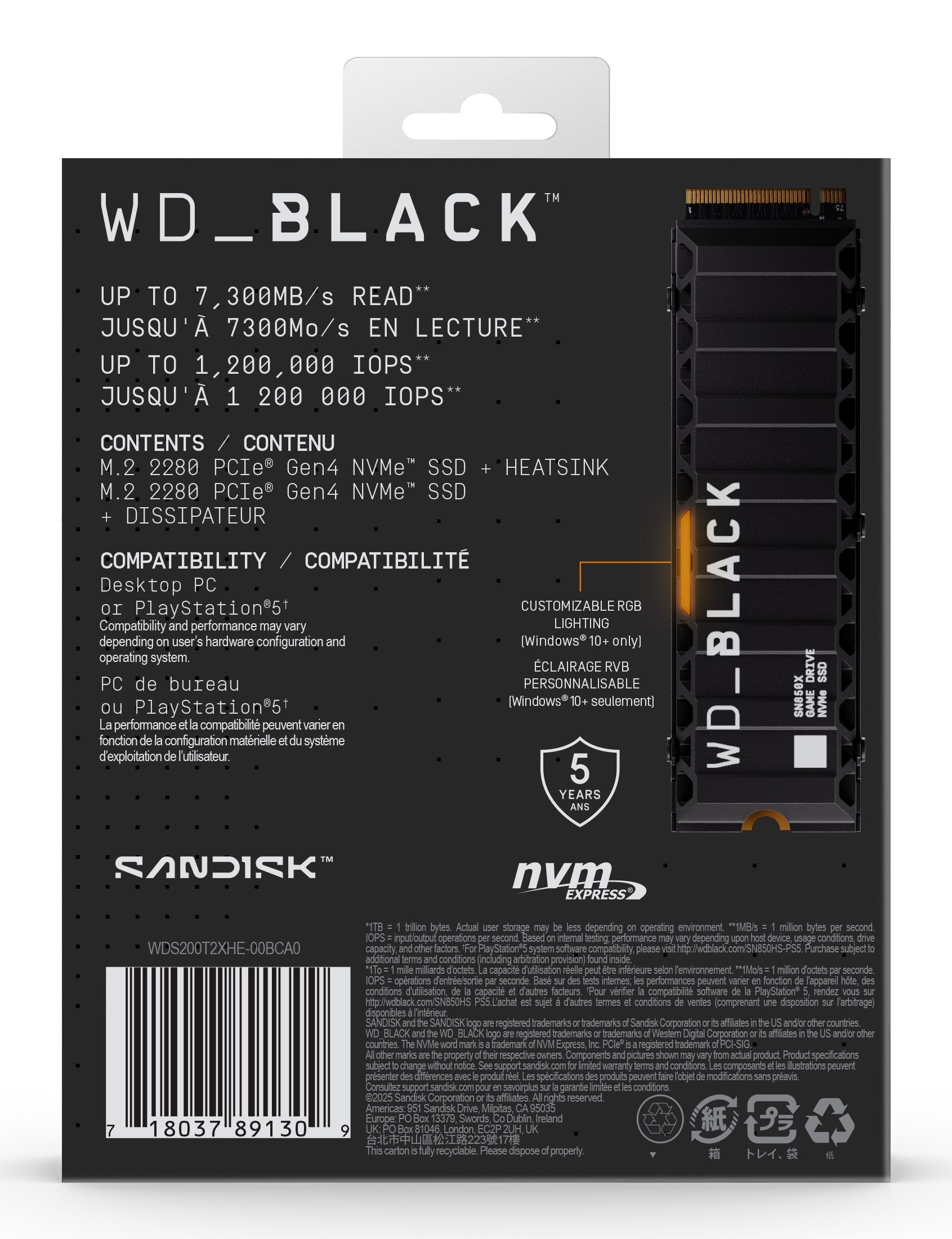 EAN 0718037891309 - SanDisk Black WD_BLACK SN850X NVMe 2 TB M.2 PCI Express 4.0 imagen 4