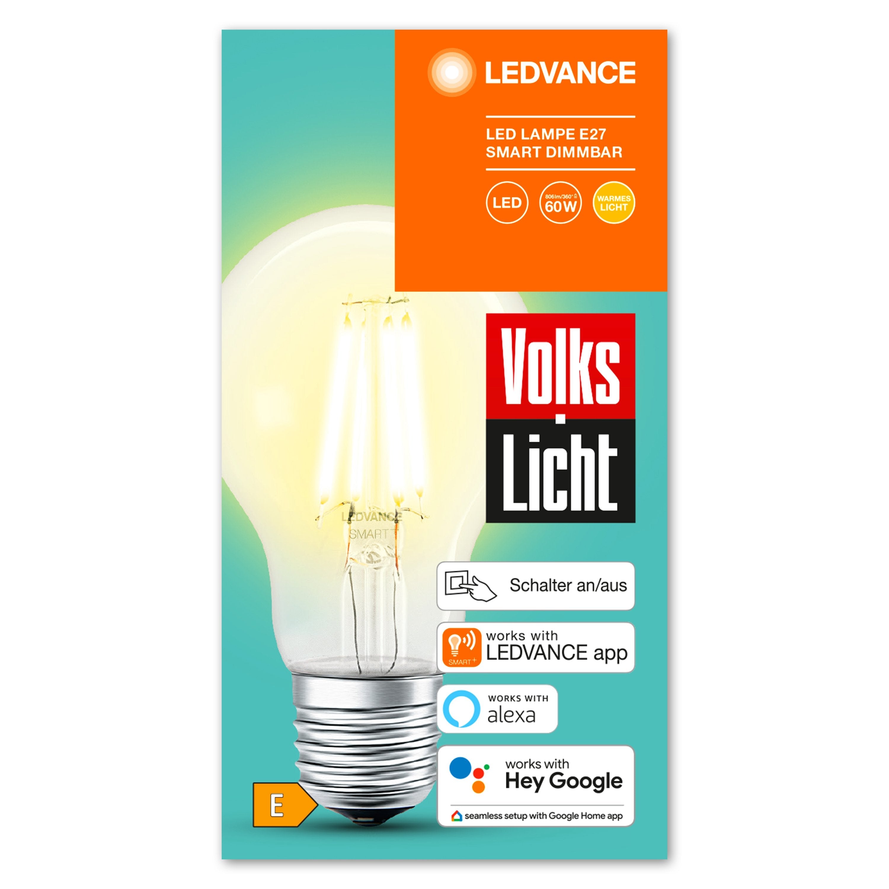 Ledvance Smart+ Bt Cla60 60 6w/2500k E27, Led (Filamento, Bluetooth, Reemplaza 60 Watts)