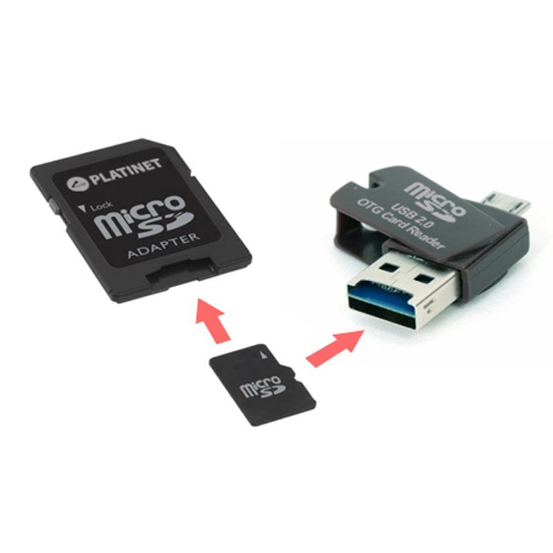 Platinet 4-En-1 Microsd 16gb + Lector Microusb Otg + Adaptador Pmmsd16cr4