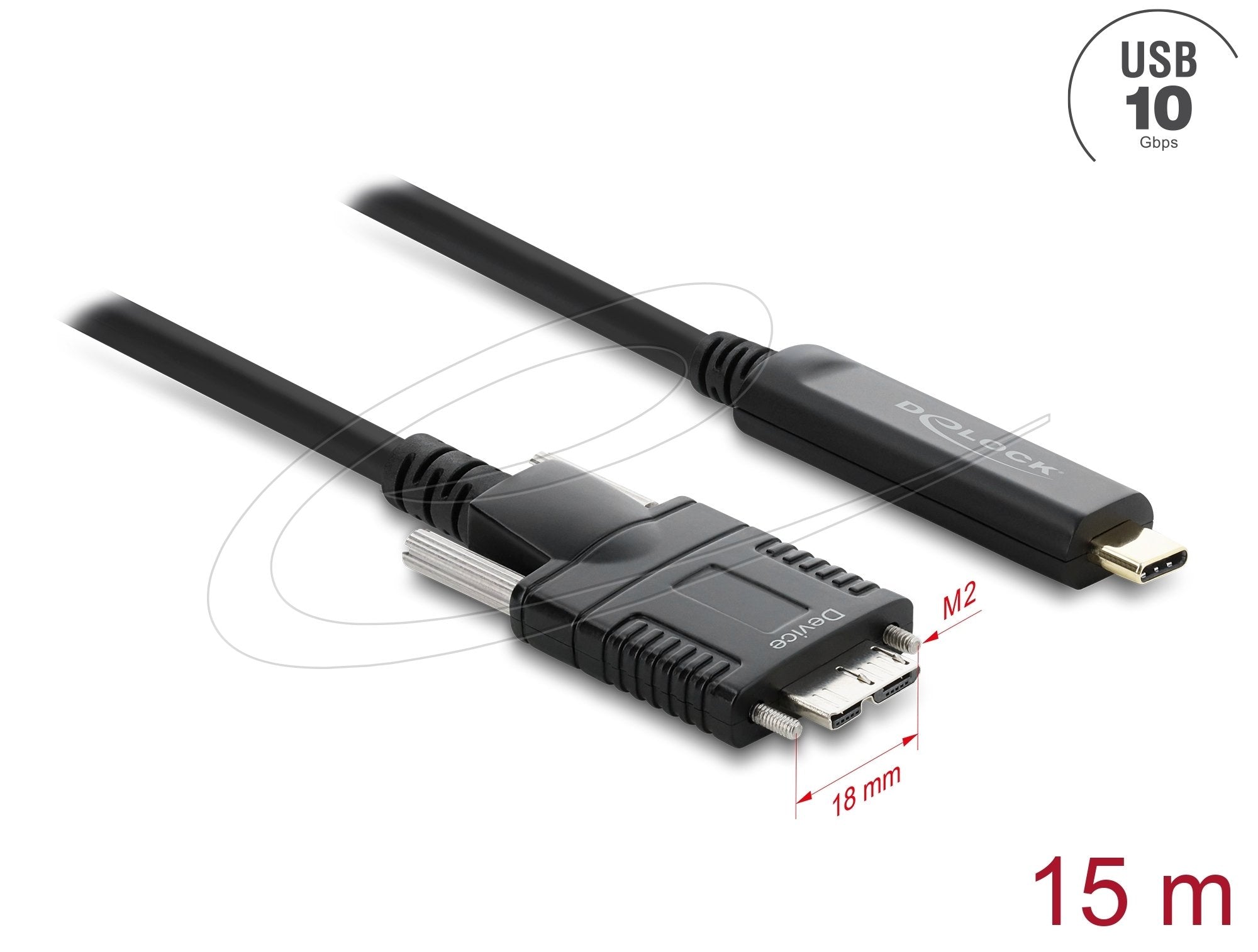 Delock Aktives Opticos Cable Usb 10 Gbps Usb Type-C Stecker Zu Typ Micro-B Stecker Mit Schrauben 15 M