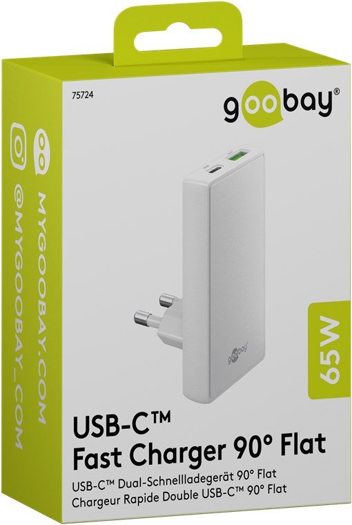 Cargador Rápido Goobay Usb-C/A Pd Gan 90° Dual  (Blanco, 65 Watt) 75724