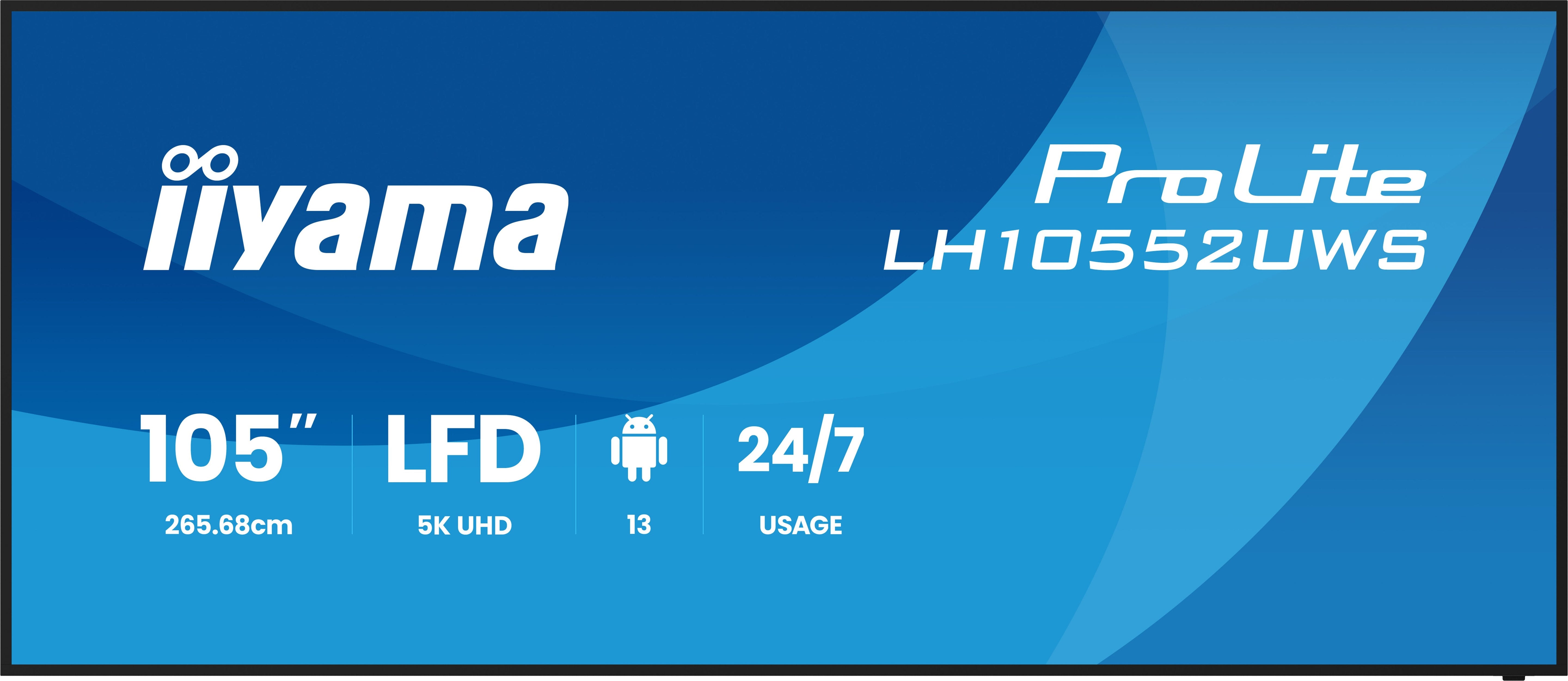 265,7cm 104.6" (5120x2160) Iiyama Lh10552uws-B1ag 21:9 5k Uw Ips 8ms 60hz Hdmi Displayport Usb-C Rj45 Rs-232c Vesa Speaker Wifi Black