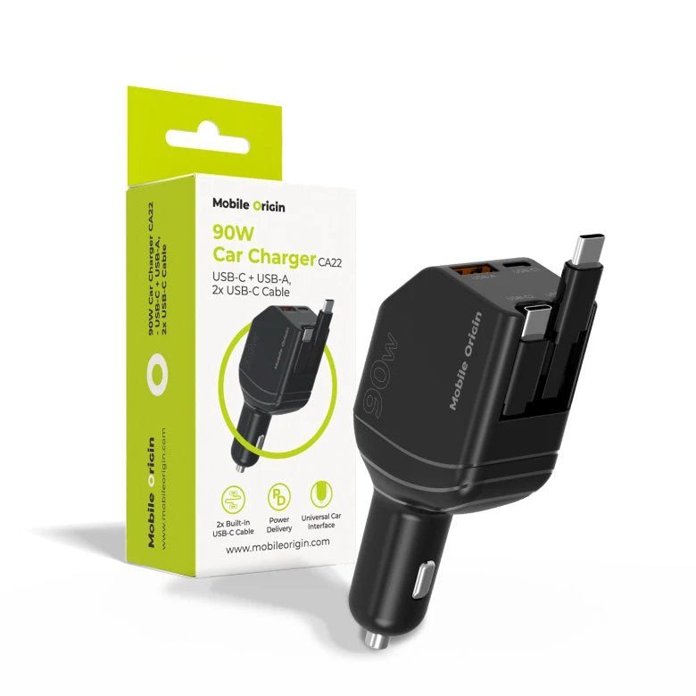 Mobile Origin 90w Car Charger Ca22 Usb-C+Usb-A 2x Cable 60cm
