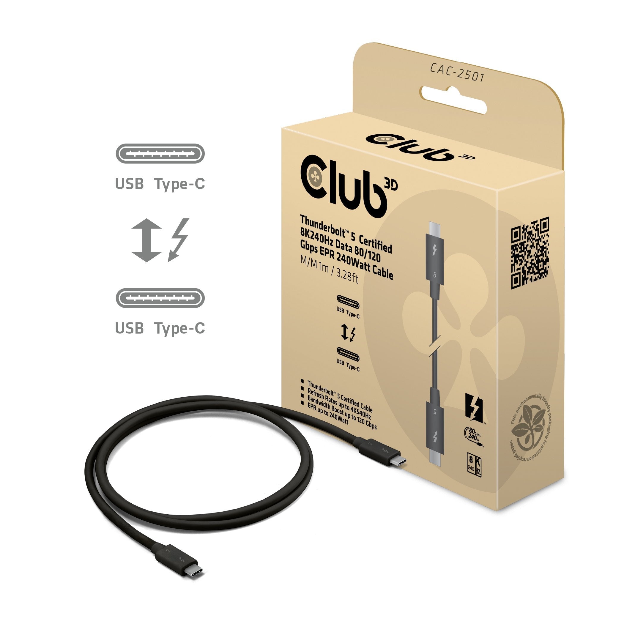 Club3d Cable Thunderbolt5 Zertifi. 8k240hz 80 120gbps 1m Retail