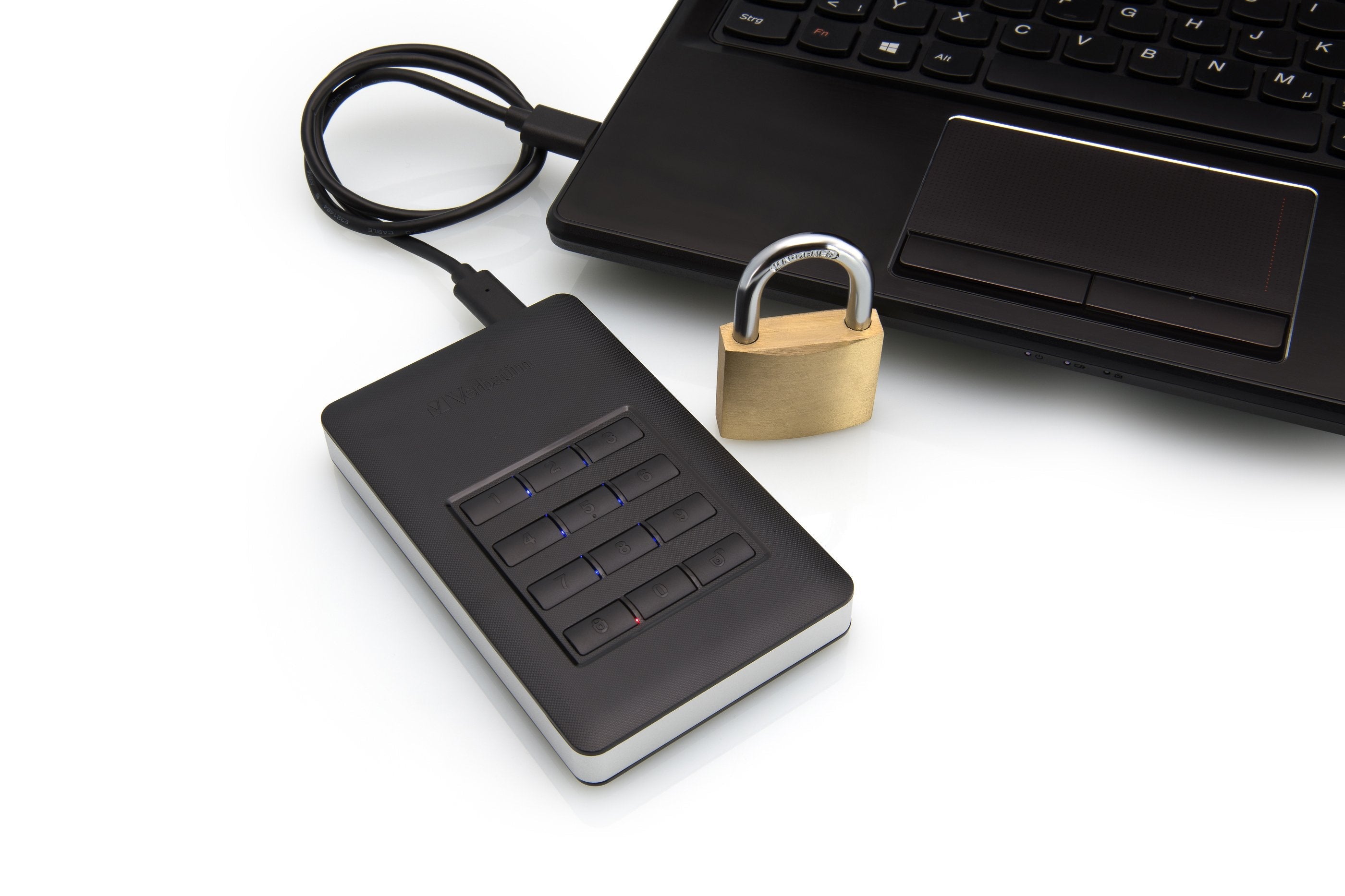 Verbatim Disco Duro Portátil Y Seguro Store Go De 1 Tb Con Teclado, Unidad De Disco Duro Negro/Plateado, 1000 Gb, Negro, Plata